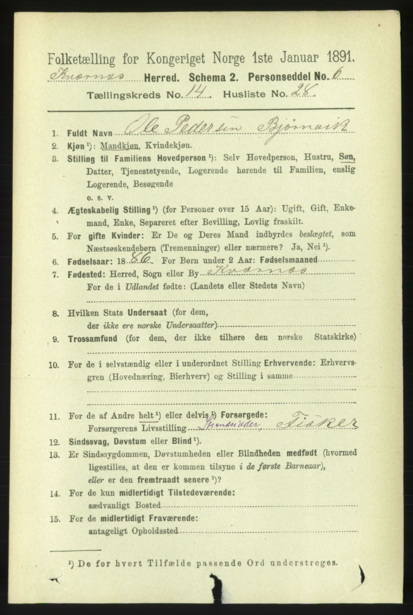 RA, 1891 census for 1553 Kvernes, 1891, p. 5892