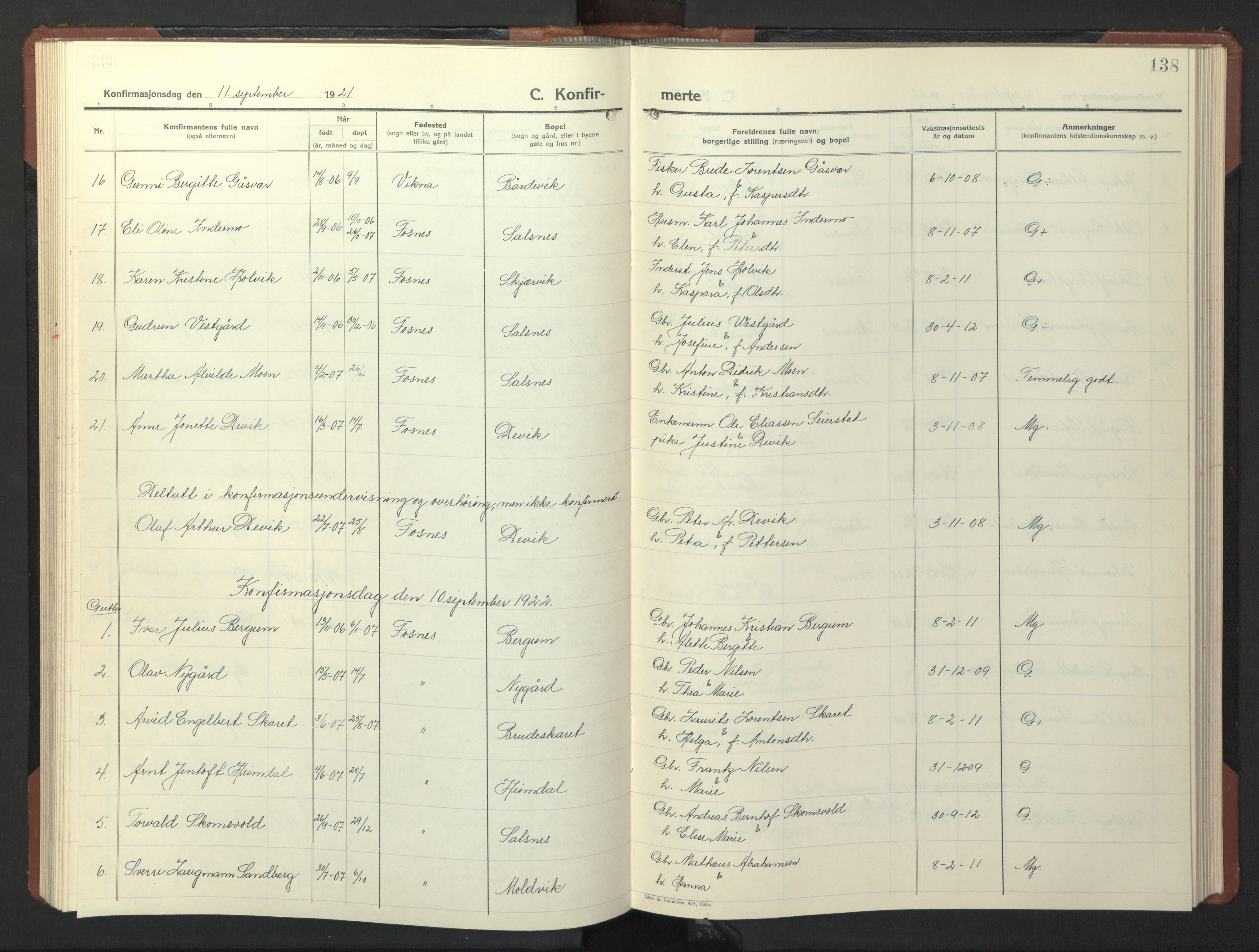 Ministerialprotokoller, klokkerbøker og fødselsregistre - Nord-Trøndelag, SAT/A-1458/773/L0625: Parish register (copy) no. 773C01, 1910-1952, p. 138