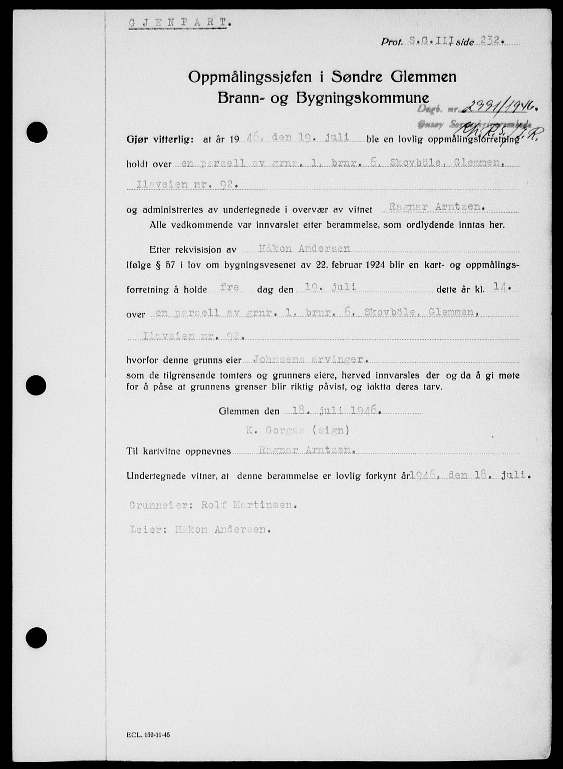 Onsøy sorenskriveri, SAO/A-10474/G/Ga/Gab/L0018: Mortgage book no. II A-18, 1946-1947, Diary no: : 2991/1946