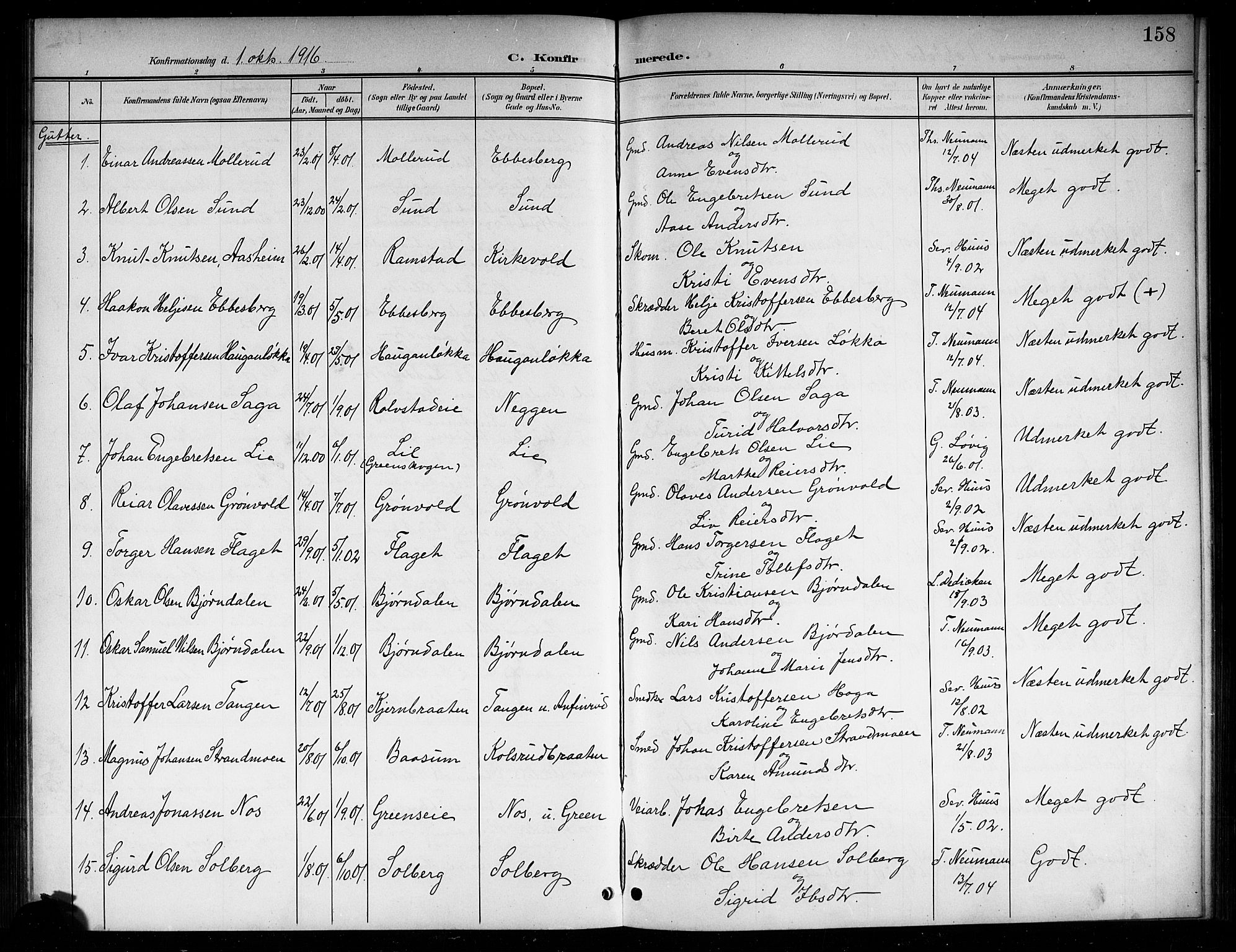 Sigdal kirkebøker, SAKO/A-245/G/Ga/L0006: Parish register (copy) no. I 6, 1901-1916, p. 158