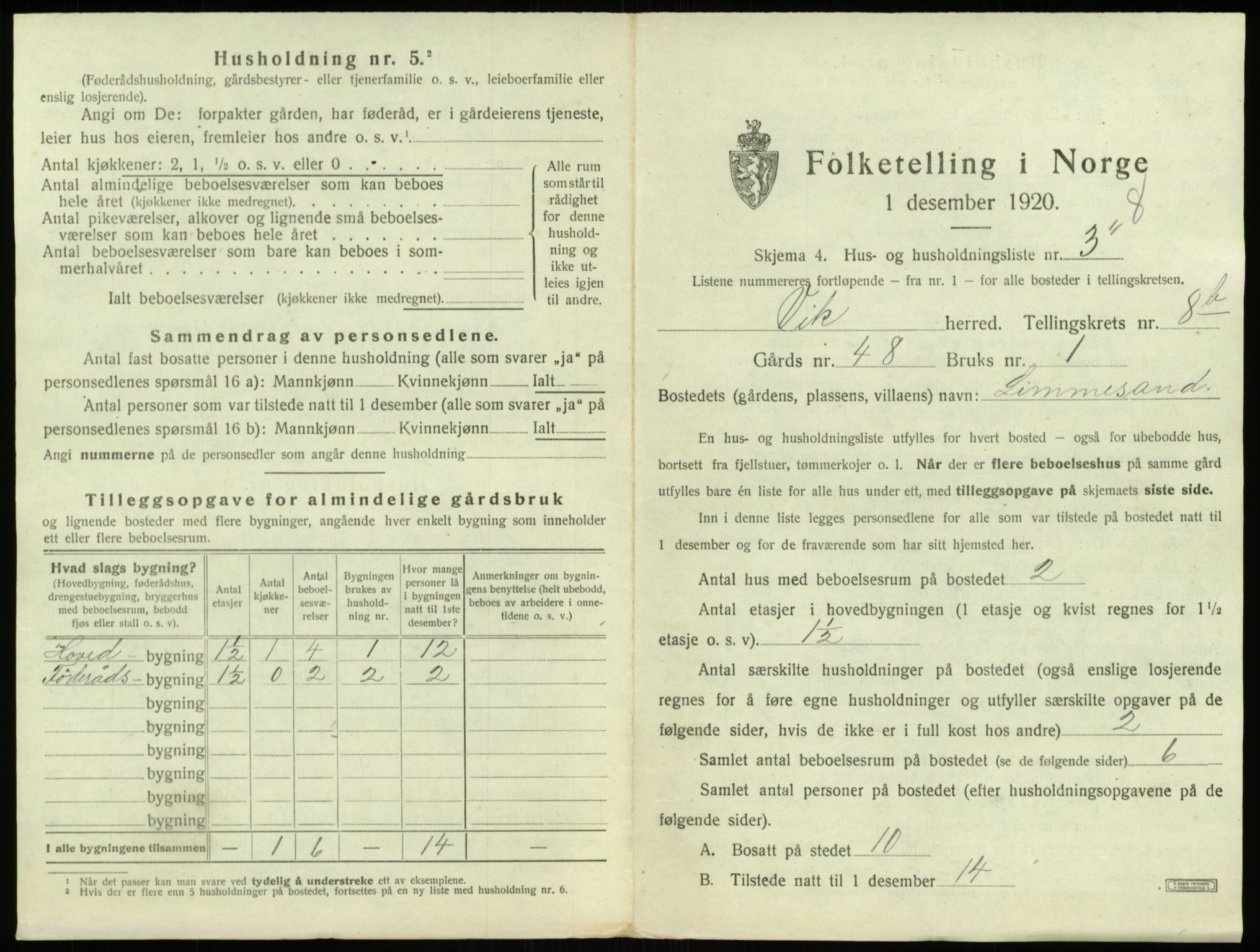 SAB, 1920 census for Vik, 1920, p. 895