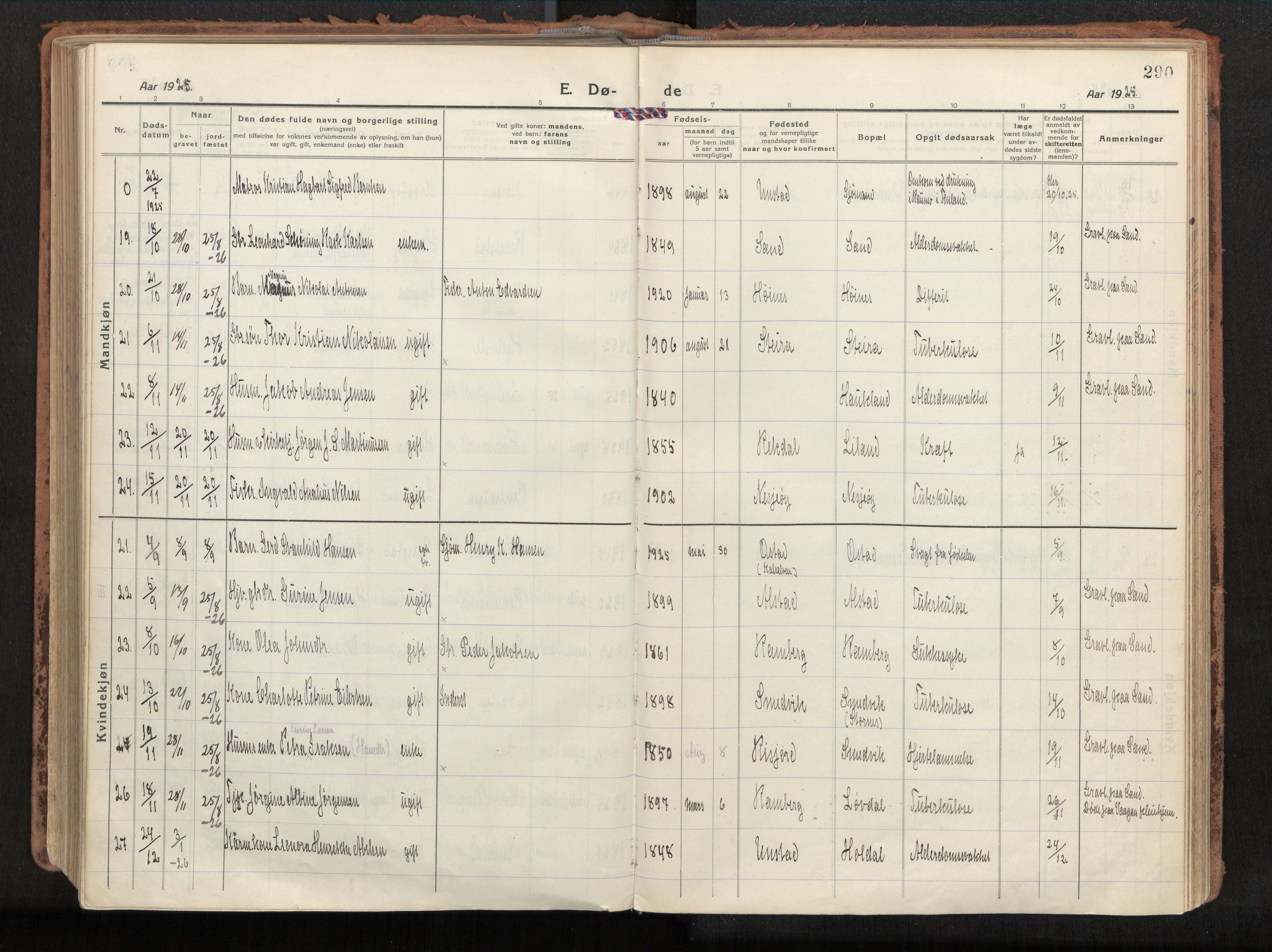 Ministerialprotokoller, klokkerbøker og fødselsregistre - Nordland, AV/SAT-A-1459/880/L1136: Parish register (official) no. 880A10, 1919-1927, p. 290