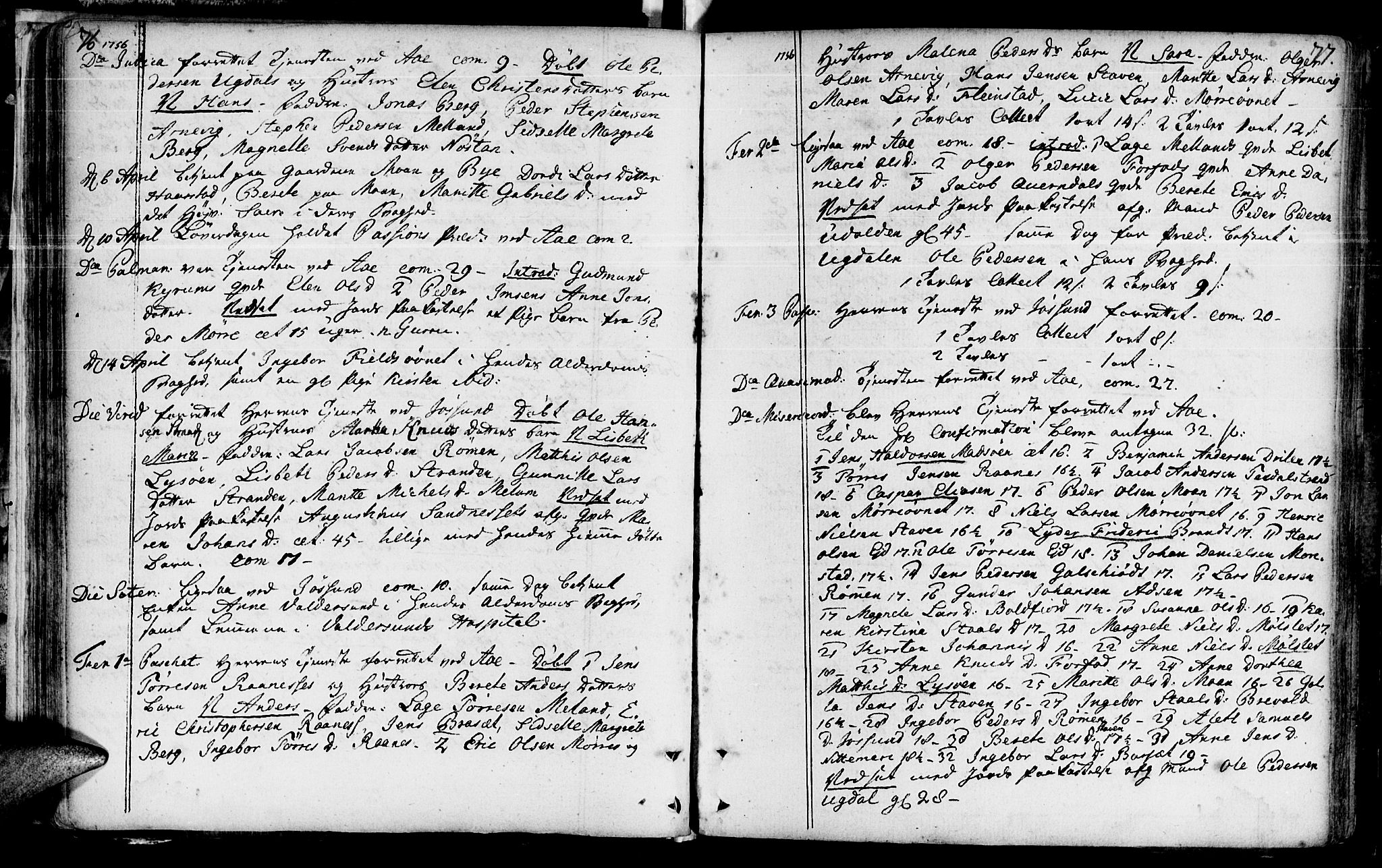 Ministerialprotokoller, klokkerbøker og fødselsregistre - Sør-Trøndelag, SAT/A-1456/655/L0672: Parish register (official) no. 655A01, 1750-1779, p. 76-77
