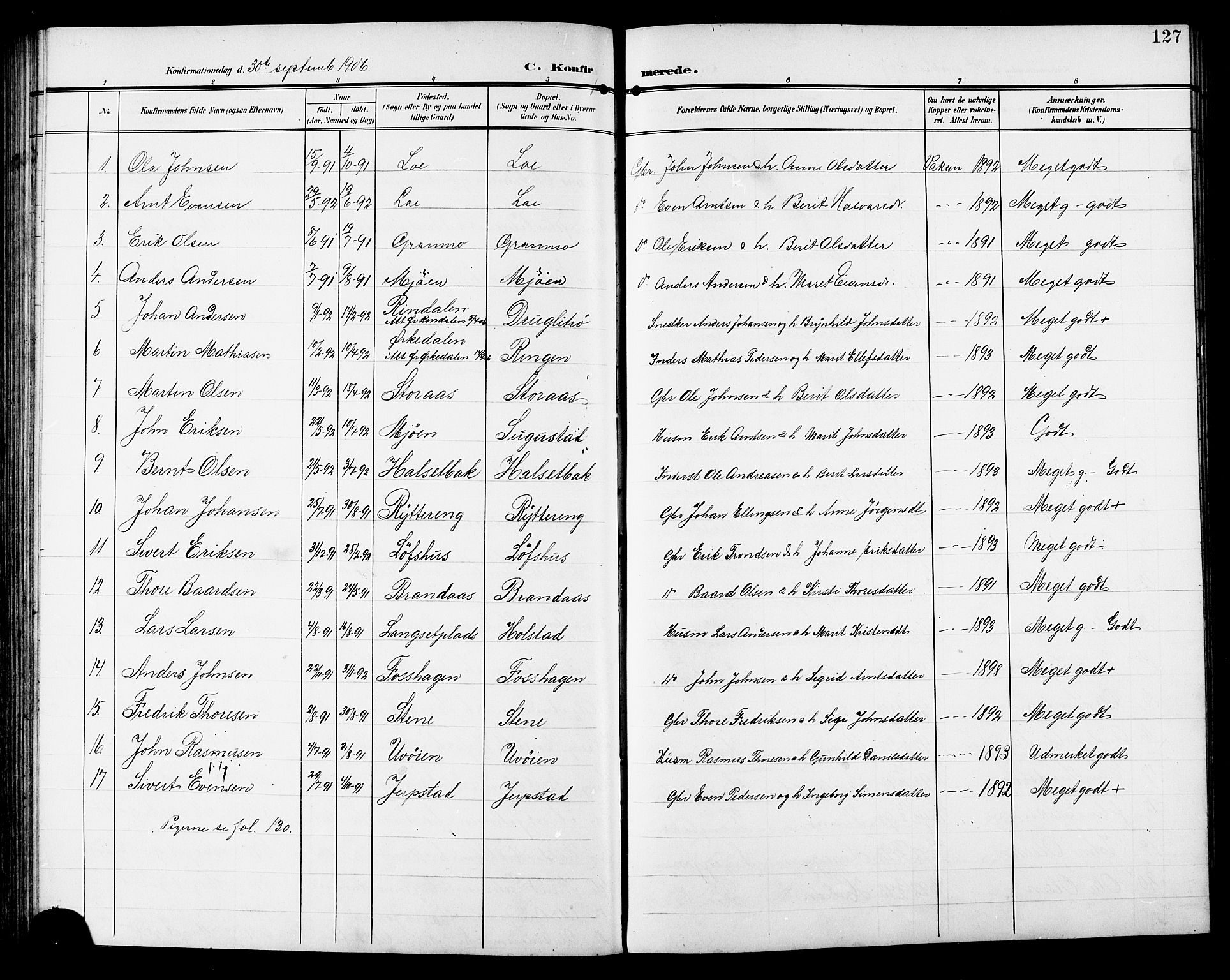 Ministerialprotokoller, klokkerbøker og fødselsregistre - Sør-Trøndelag, SAT/A-1456/672/L0864: Parish register (copy) no. 672C03, 1902-1914, p. 127
