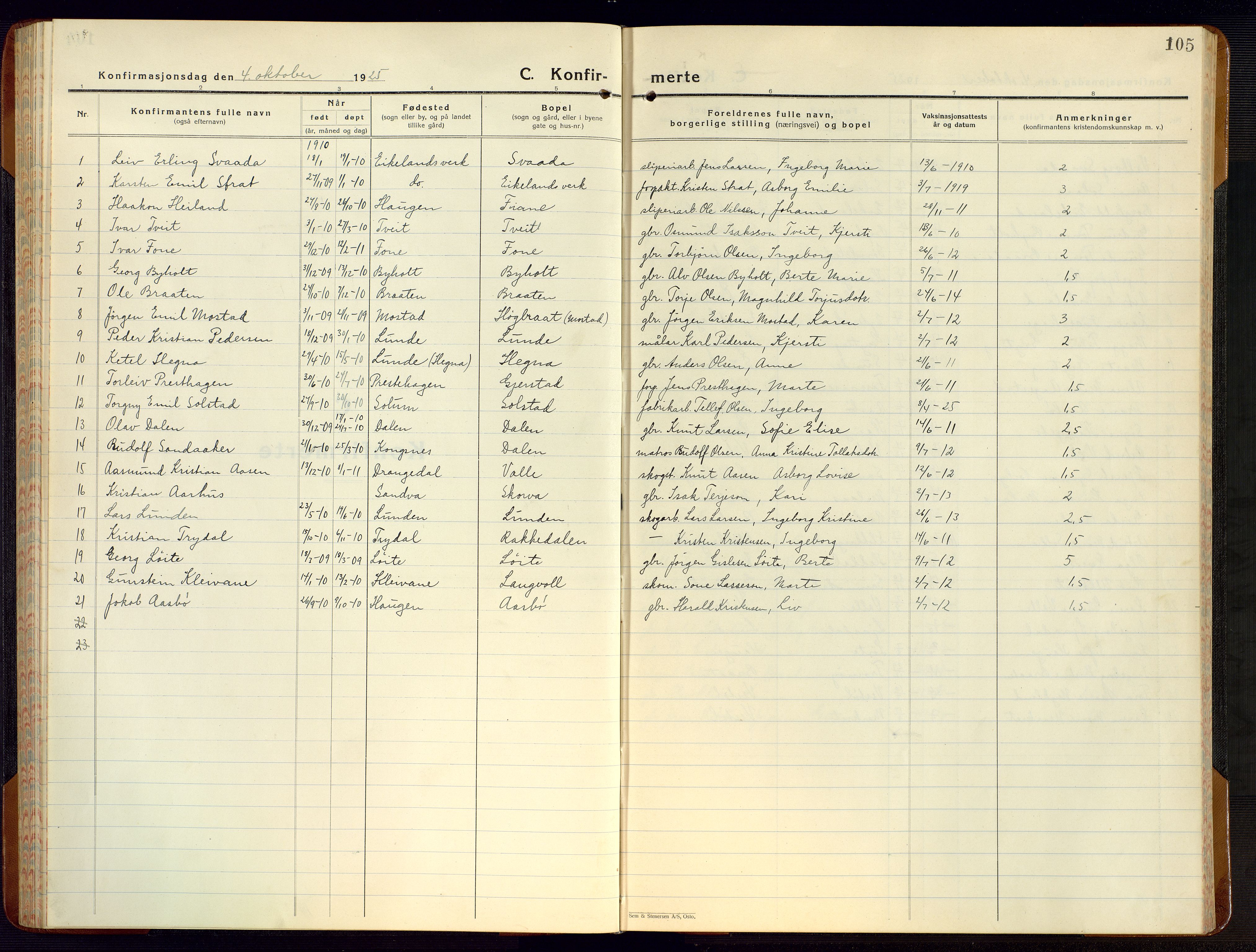 Gjerstad sokneprestkontor, AV/SAK-1111-0014/F/Fb/Fba/L0009: Parish register (copy) no. B 9, 1925-1946, p. 105