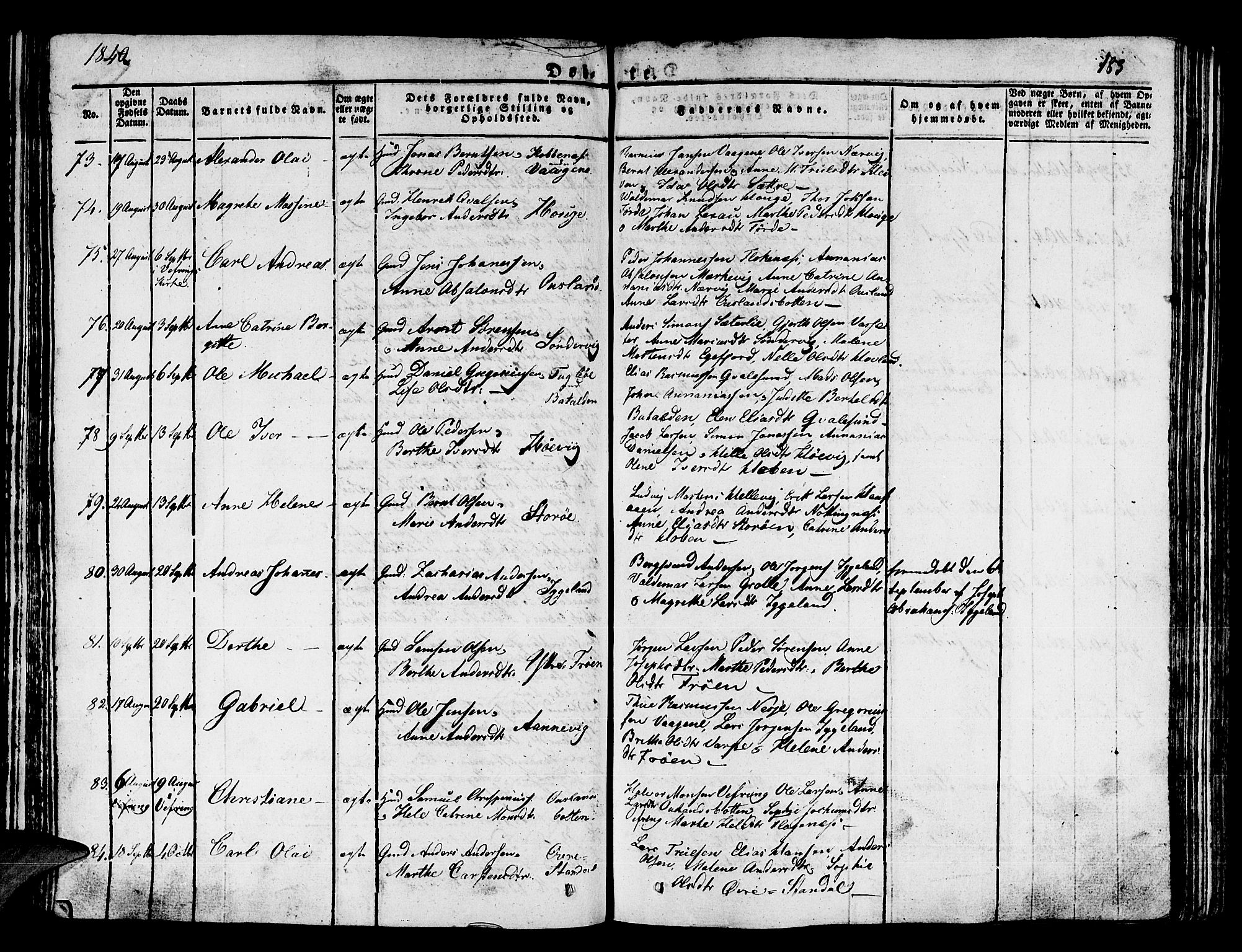Kinn sokneprestembete, SAB/A-80801/H/Haa/Haaa/L0004/0001: Parish register (official) no. A 4I, 1822-1840, p. 183