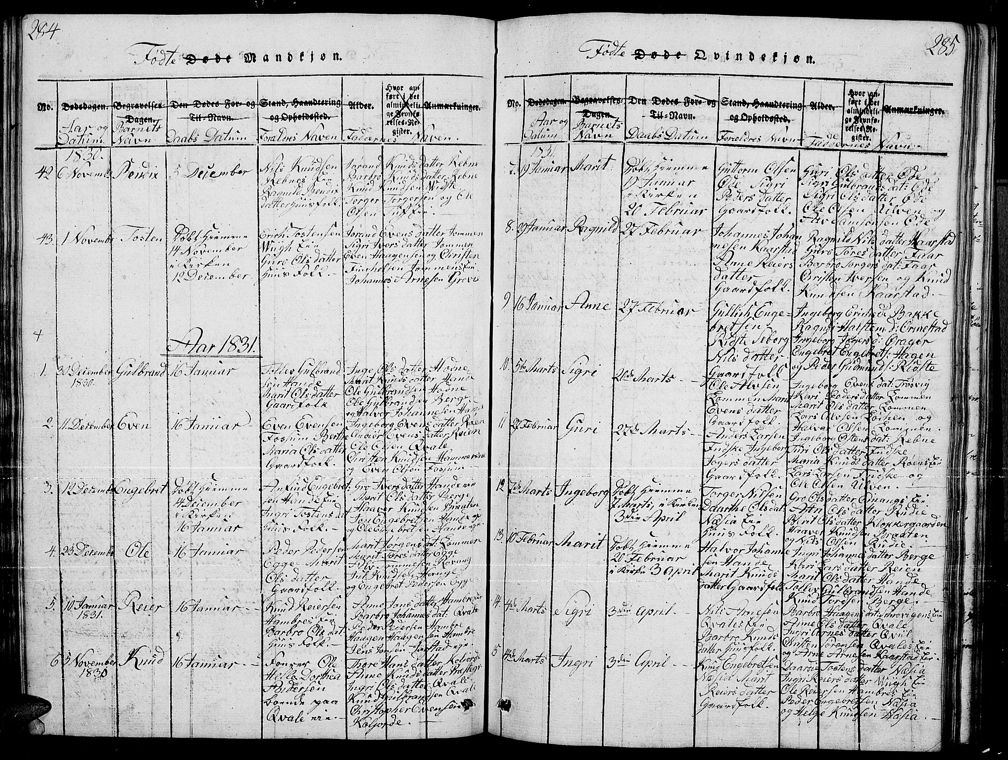 Slidre prestekontor, SAH/PREST-134/H/Ha/Hab/L0001: Parish register (copy) no. 1, 1814-1838, p. 284-285