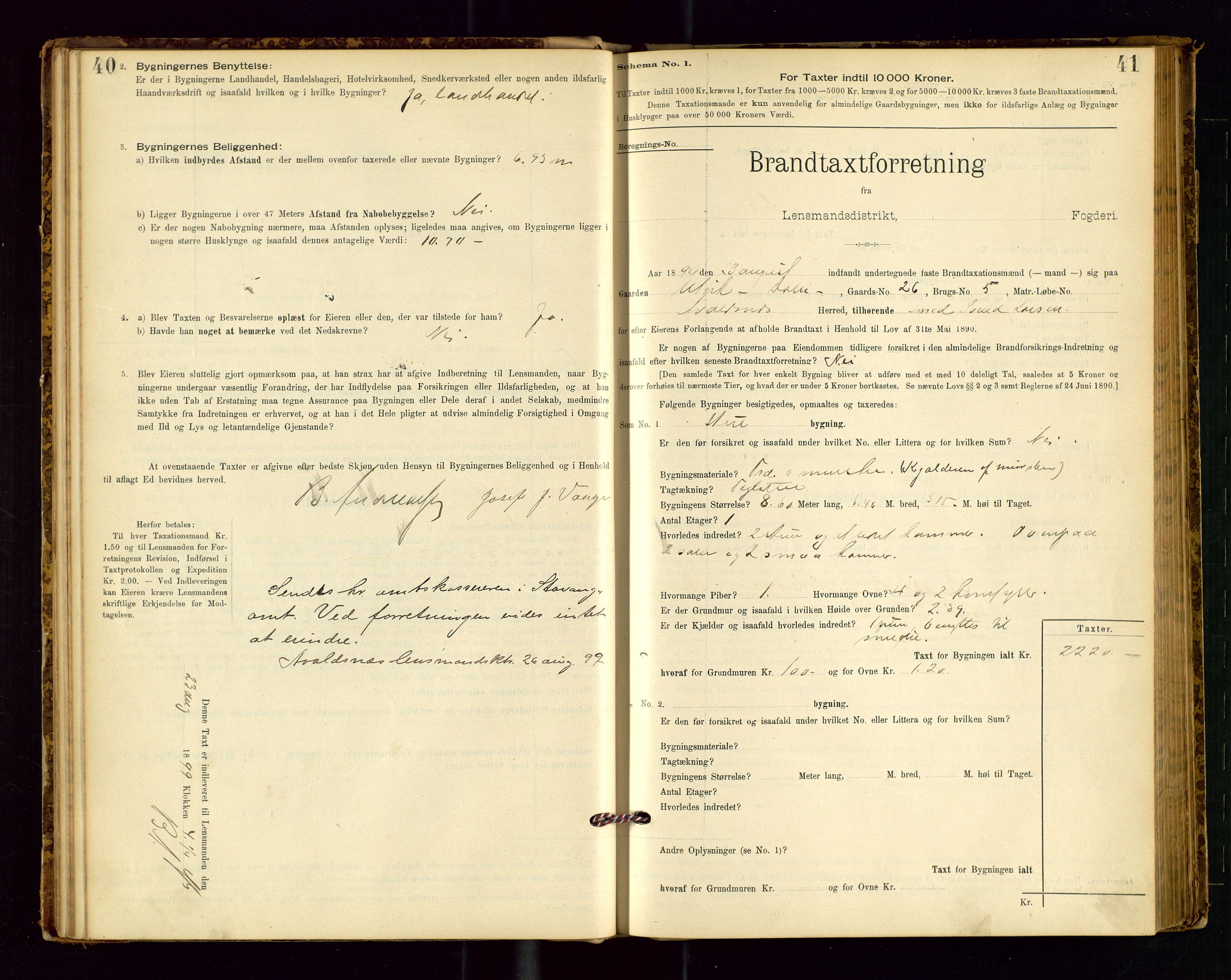 Avaldsnes lensmannskontor, AV/SAST-A-100286/Gob/L0001: "Brandtaxationsprotokol for Avaldsnes Lensmandsdistrikt Ryfylke Fogderi", 1894-1925, p. 40-41