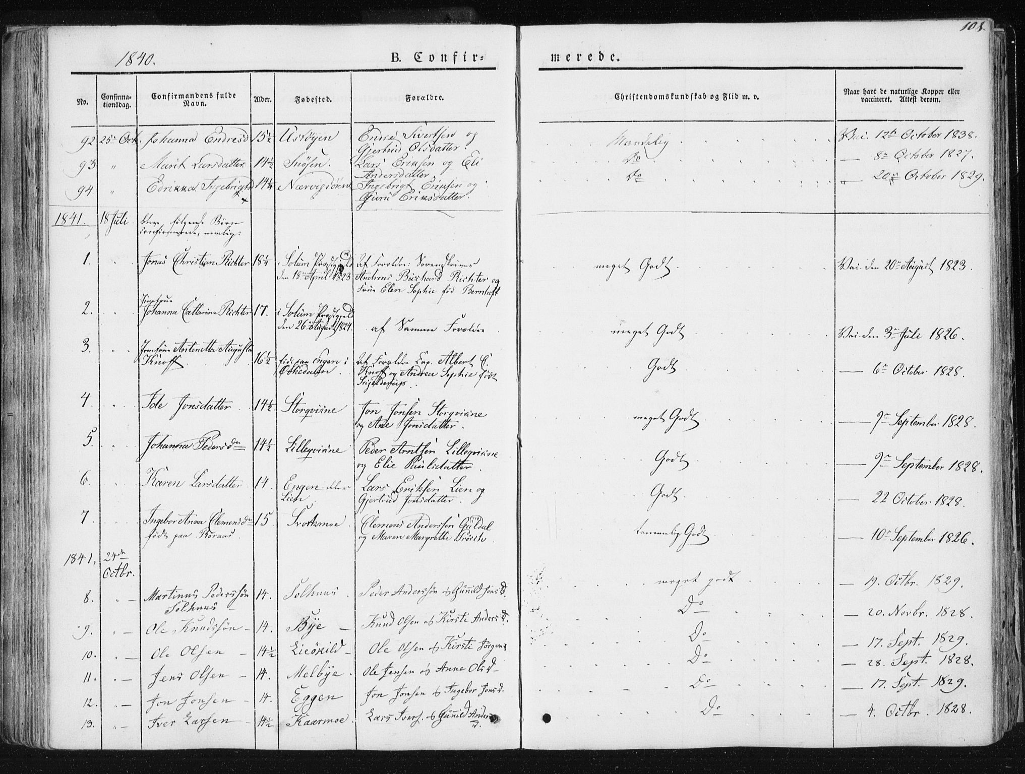 Ministerialprotokoller, klokkerbøker og fødselsregistre - Sør-Trøndelag, SAT/A-1456/668/L0805: Parish register (official) no. 668A05, 1840-1853, p. 108