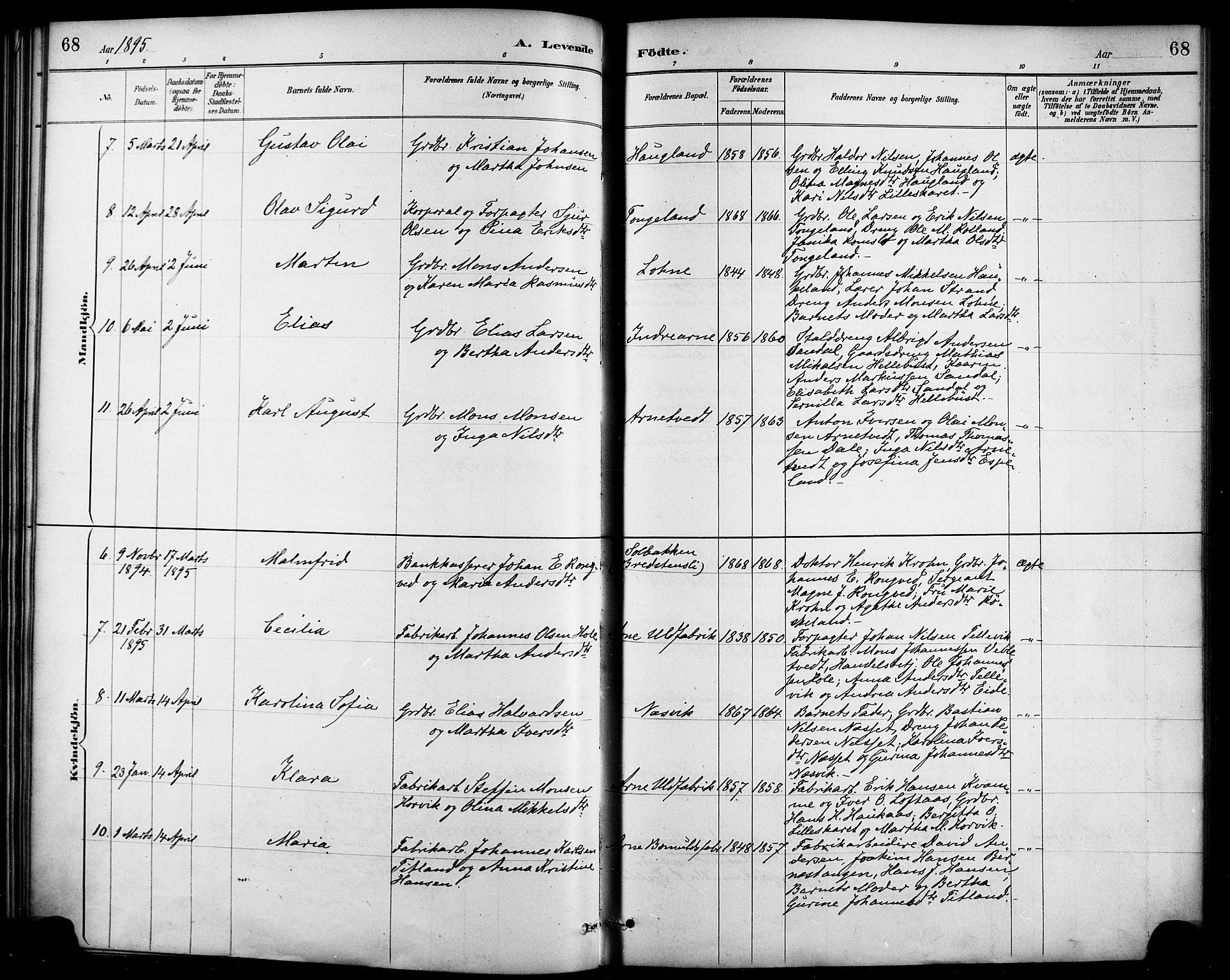 Haus sokneprestembete, AV/SAB-A-75601/H/Haa/Haad/L0001: Parish register (official) no. D 1, 1887-1898, p. 68