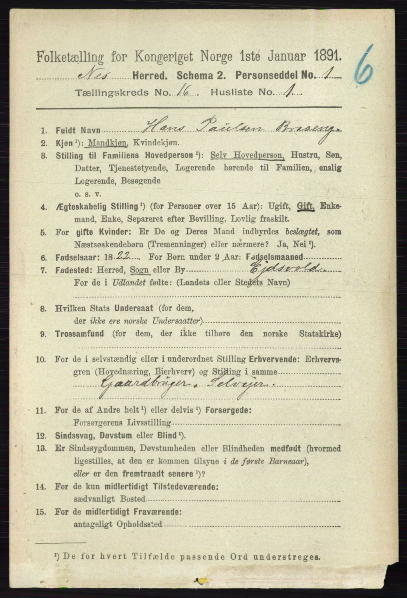 RA, 1891 census for 0236 Nes, 1891, p. 9549