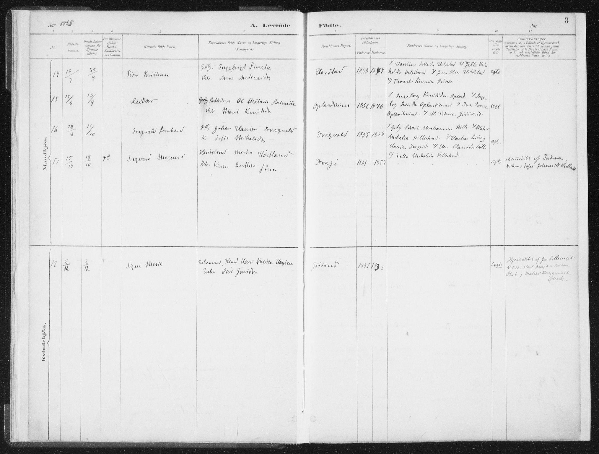 Ministerialprotokoller, klokkerbøker og fødselsregistre - Nord-Trøndelag, SAT/A-1458/771/L0597: Parish register (official) no. 771A04, 1885-1910, p. 3