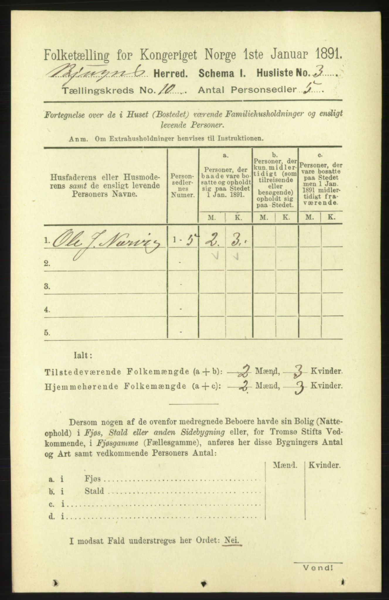 RA, 1891 census for 1627 Bjugn, 1891, p. 2653