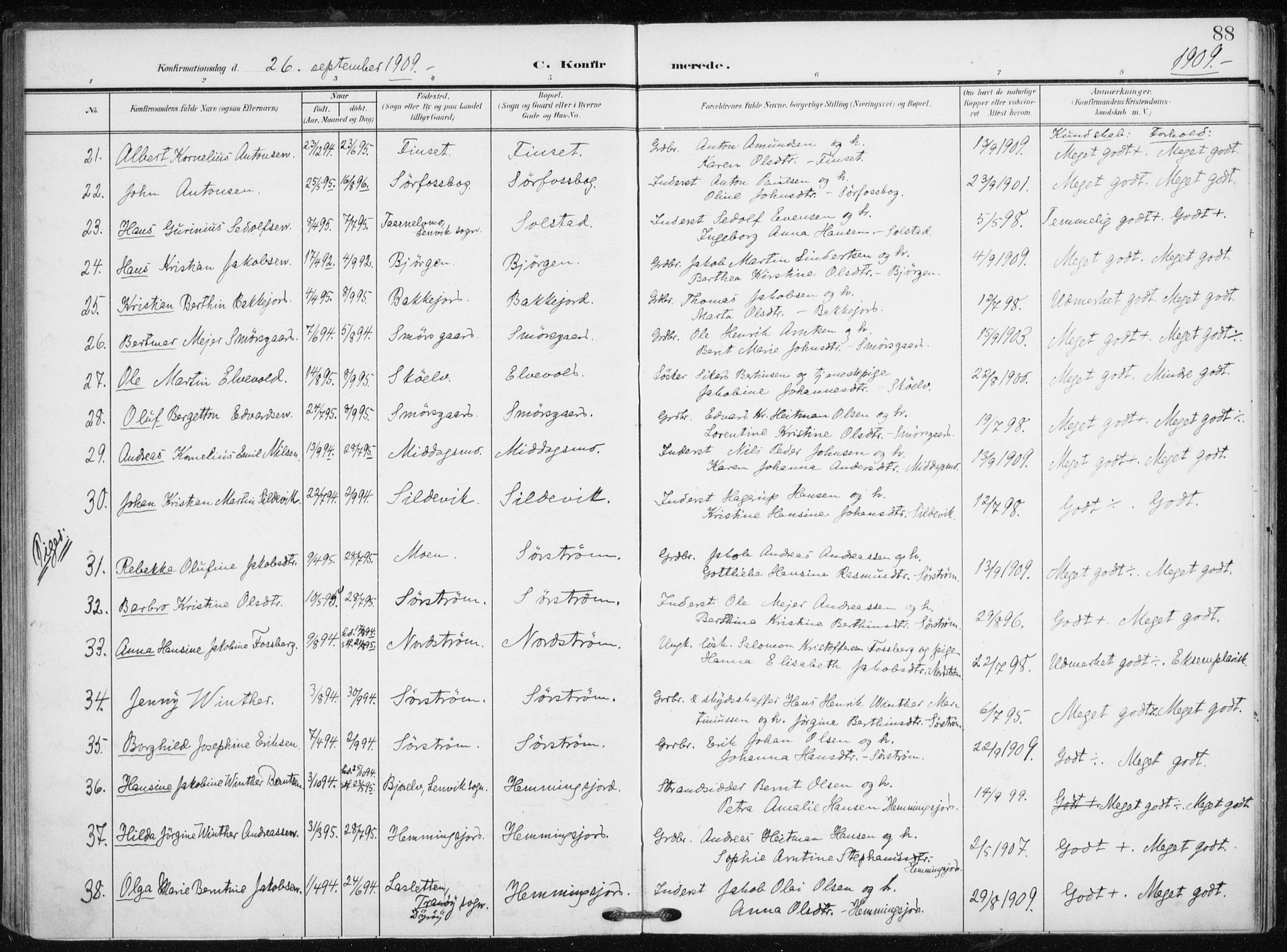 Tranøy sokneprestkontor, SATØ/S-1313/I/Ia/Iaa/L0012kirke: Parish register (official) no. 12, 1905-1918, p. 88