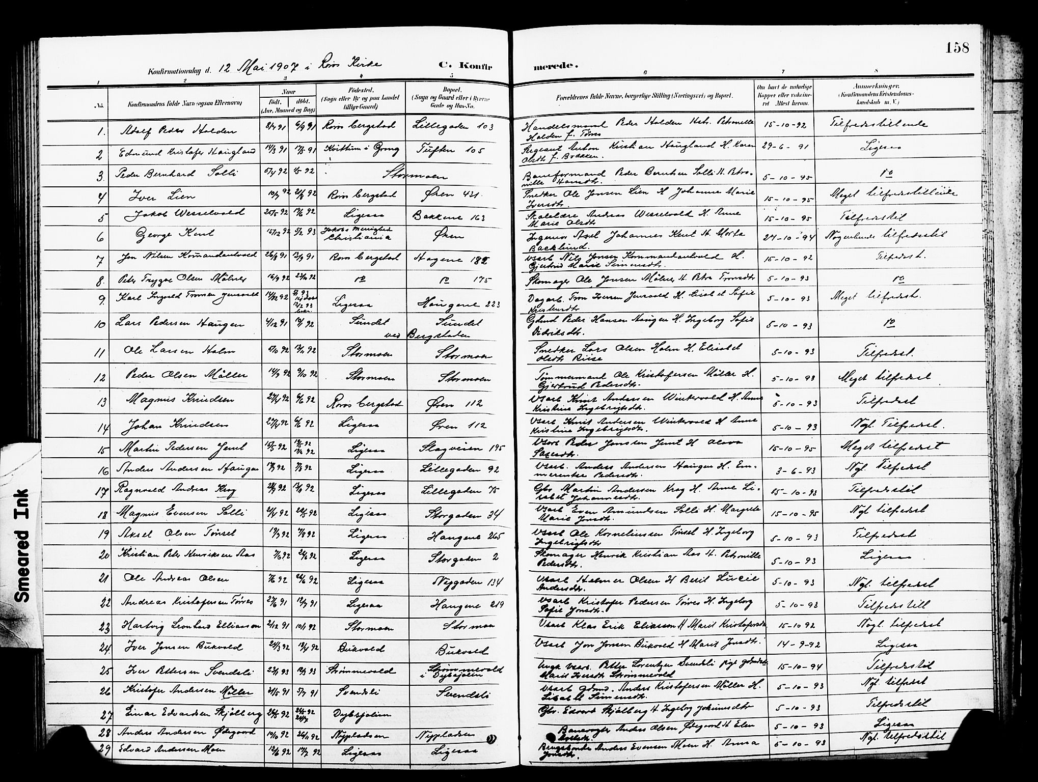 Ministerialprotokoller, klokkerbøker og fødselsregistre - Sør-Trøndelag, SAT/A-1456/681/L0942: Parish register (copy) no. 681C06, 1906-1925, p. 158
