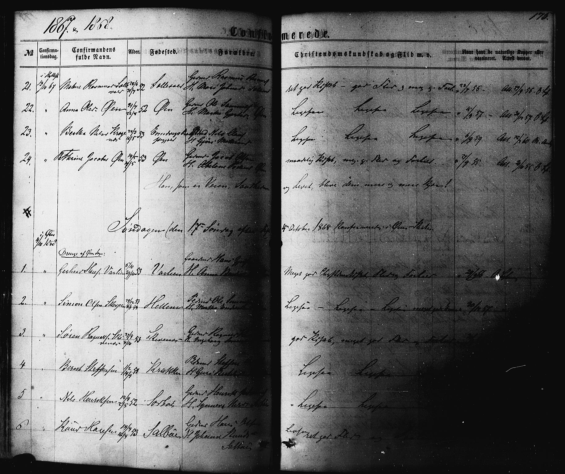 Hyllestad sokneprestembete, SAB/A-80401: Parish register (official) no. A 1, 1861-1886, p. 175