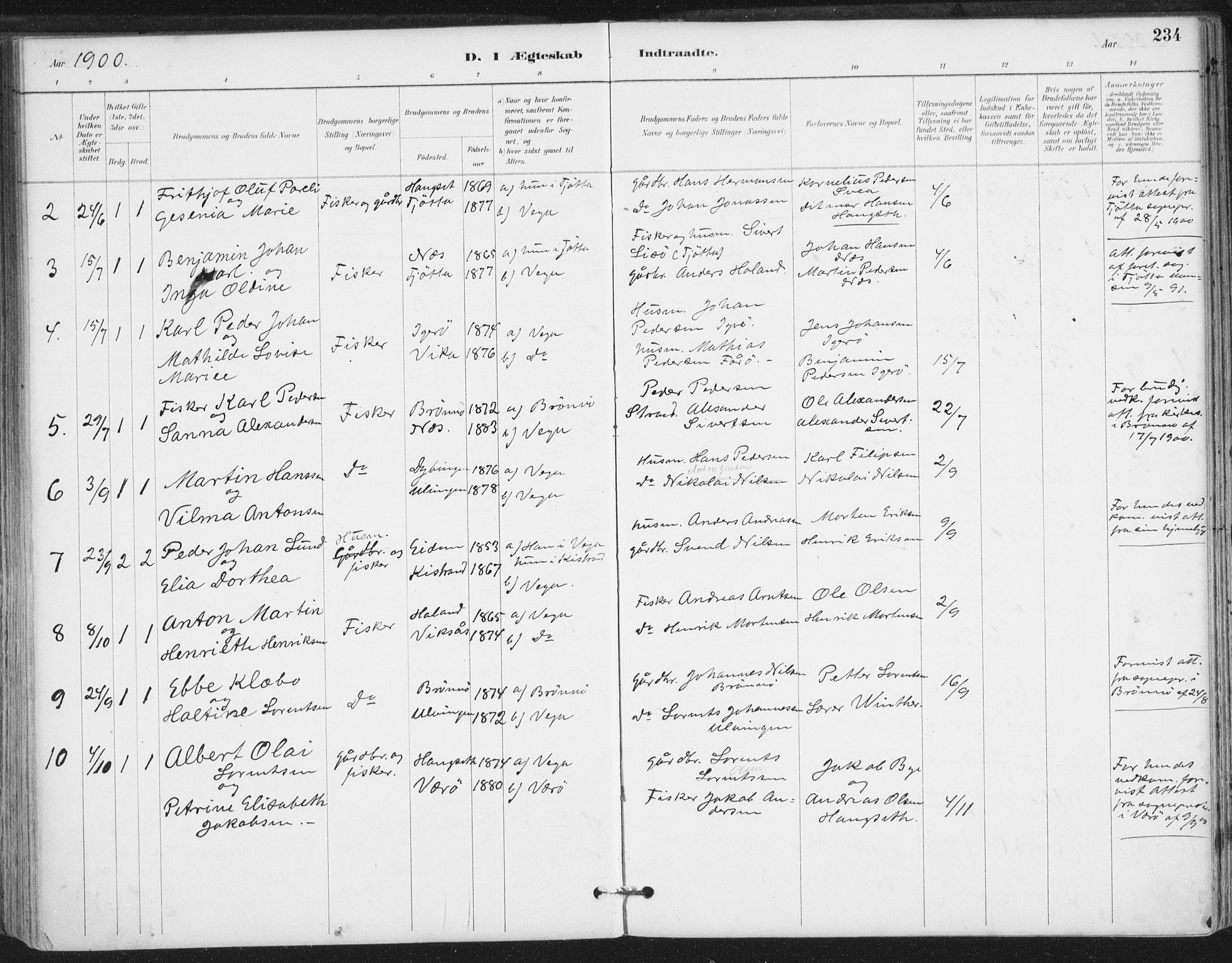 Ministerialprotokoller, klokkerbøker og fødselsregistre - Nordland, AV/SAT-A-1459/816/L0244: Parish register (official) no. 816A10, 1886-1903, p. 234