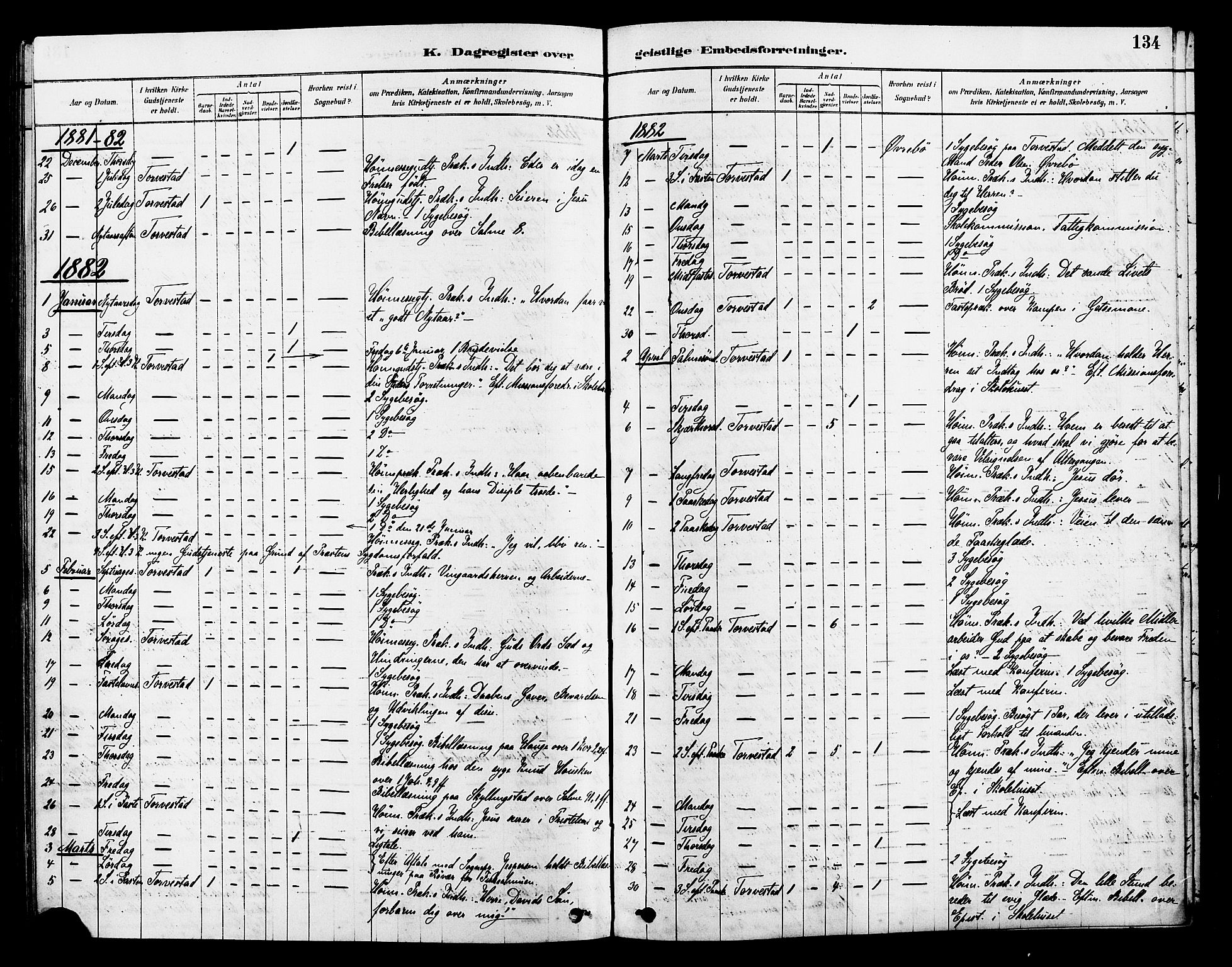 Torvastad sokneprestkontor, SAST/A -101857/H/Ha/Haa/L0014: Parish register (official) no. A 13, 1879-1888, p. 134