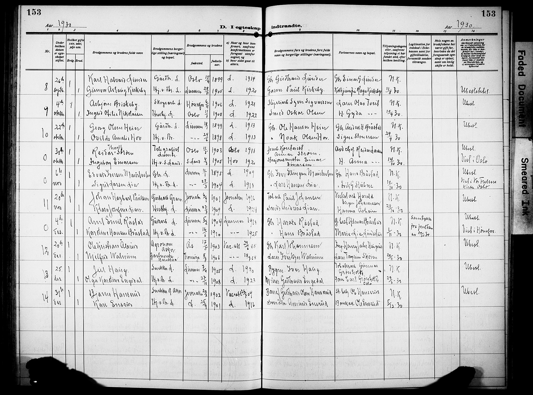Lunner prestekontor, SAH/PREST-118/H/Ha/Hab/L0002: Parish register (copy) no. 2, 1923-1933, p. 153