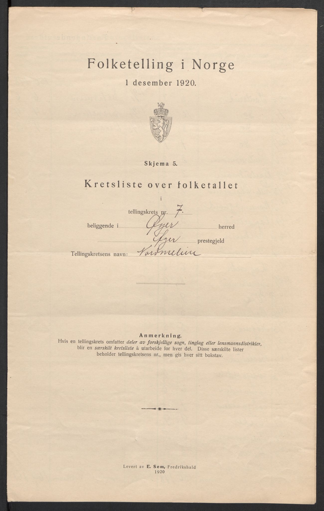 SAH, 1920 census for Øyer, 1920, p. 27