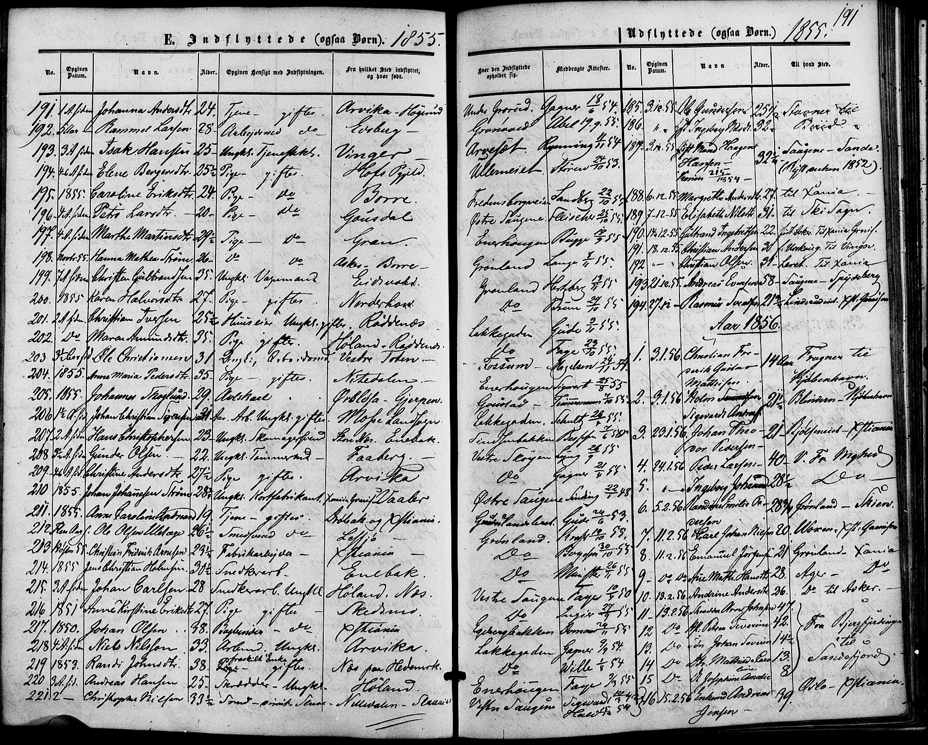 Vestre Aker prestekontor Kirkebøker, SAO/A-10025/F/Fa/L0001: Parish register (official) no. 1, 1853-1858, p. 191