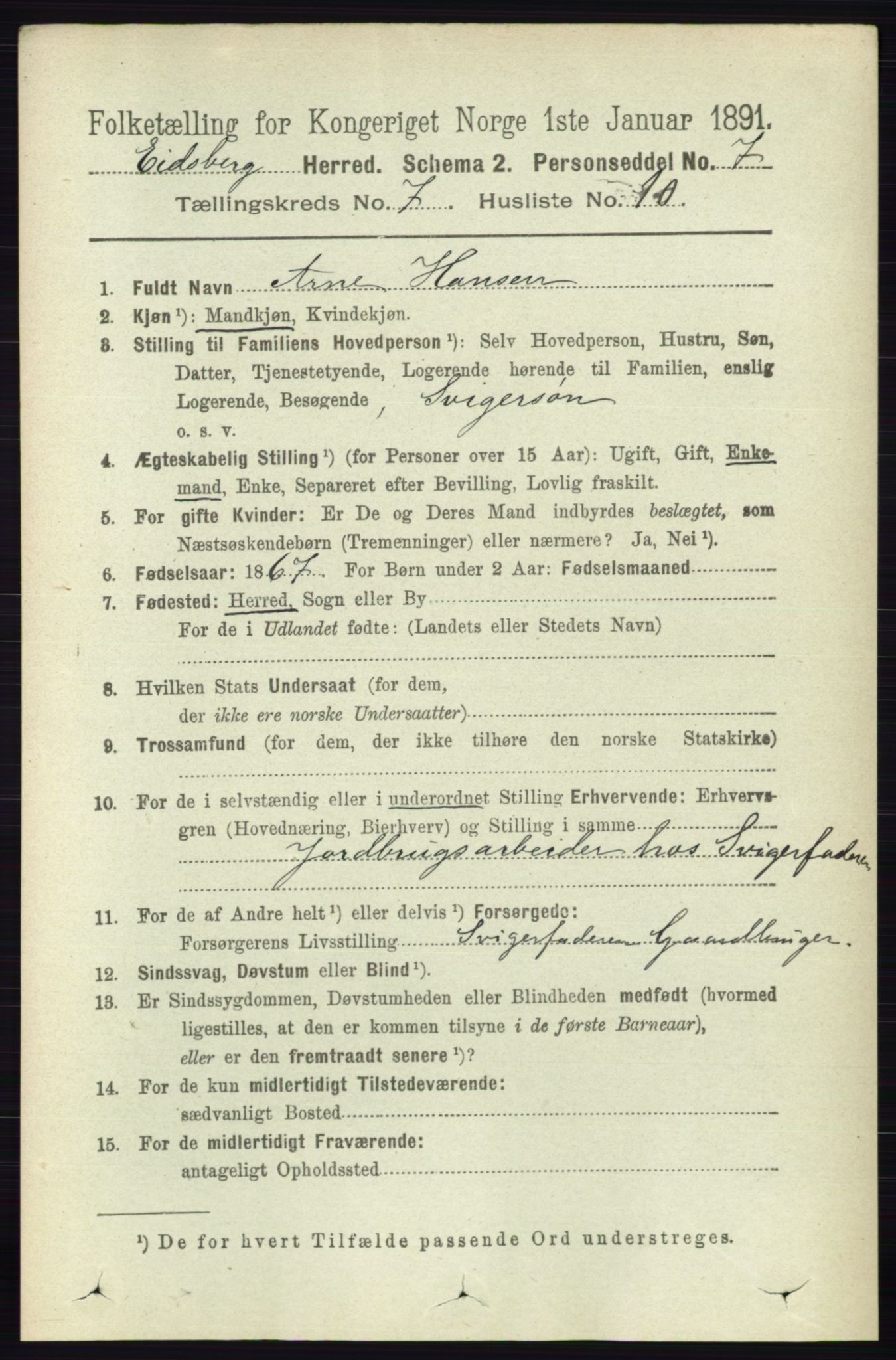 RA, 1891 census for 0125 Eidsberg, 1891, p. 4182