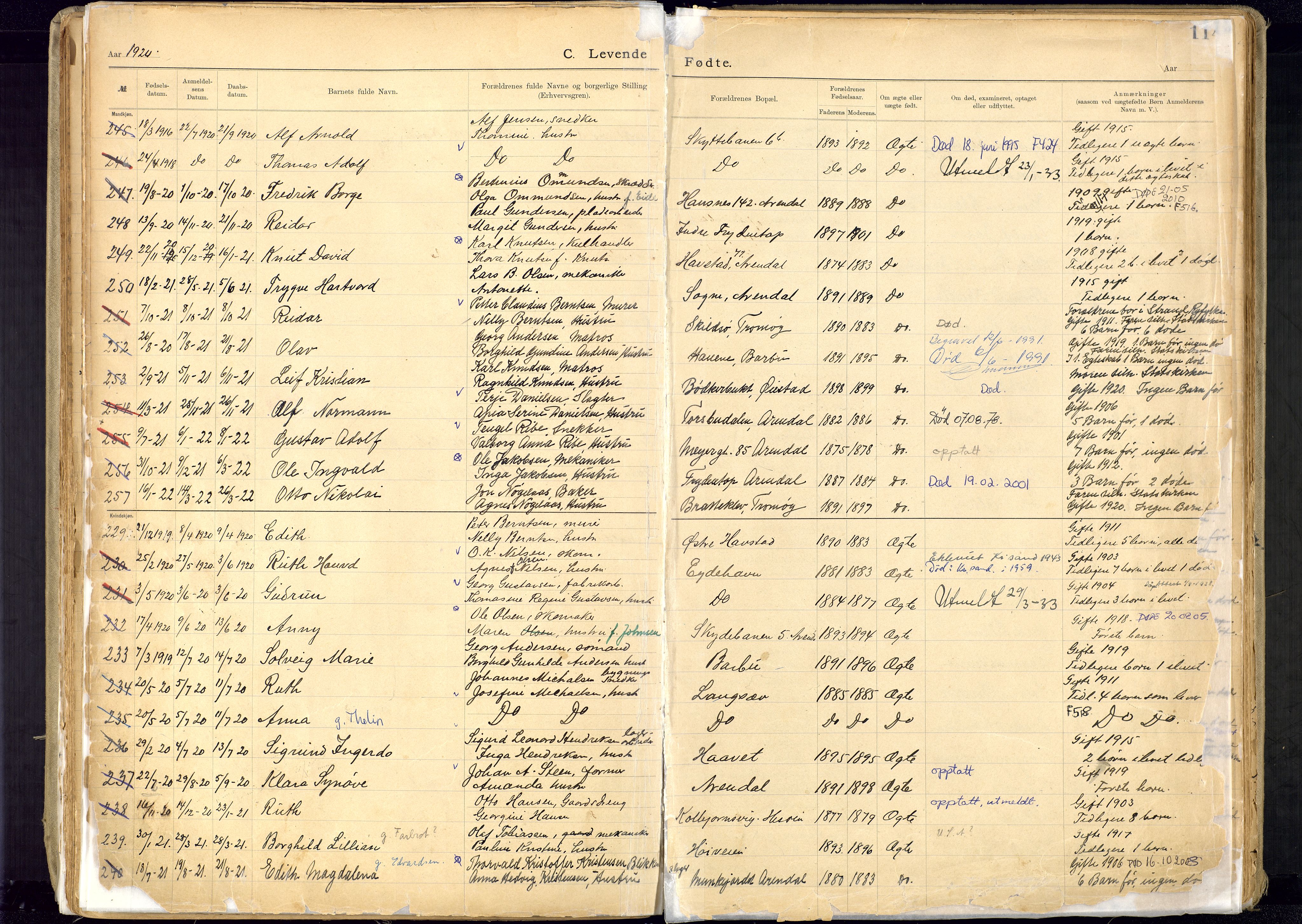 Metodistmenigheten, Arendal, SAK/1292-0011/F/Fa/L0005: Dissenter register no. 5, 1892-1942, p. 114