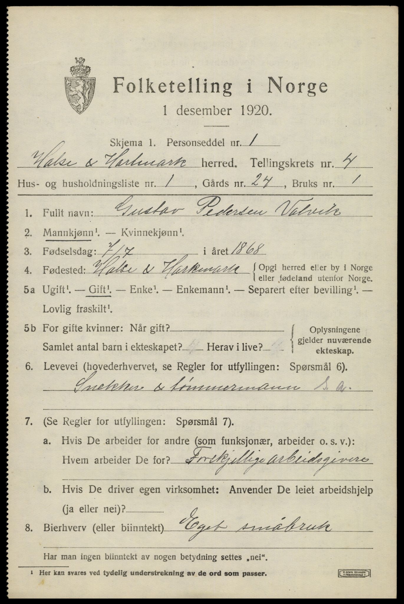 SAK, 1920 census for Halse og Harkmark, 1920, p. 2842