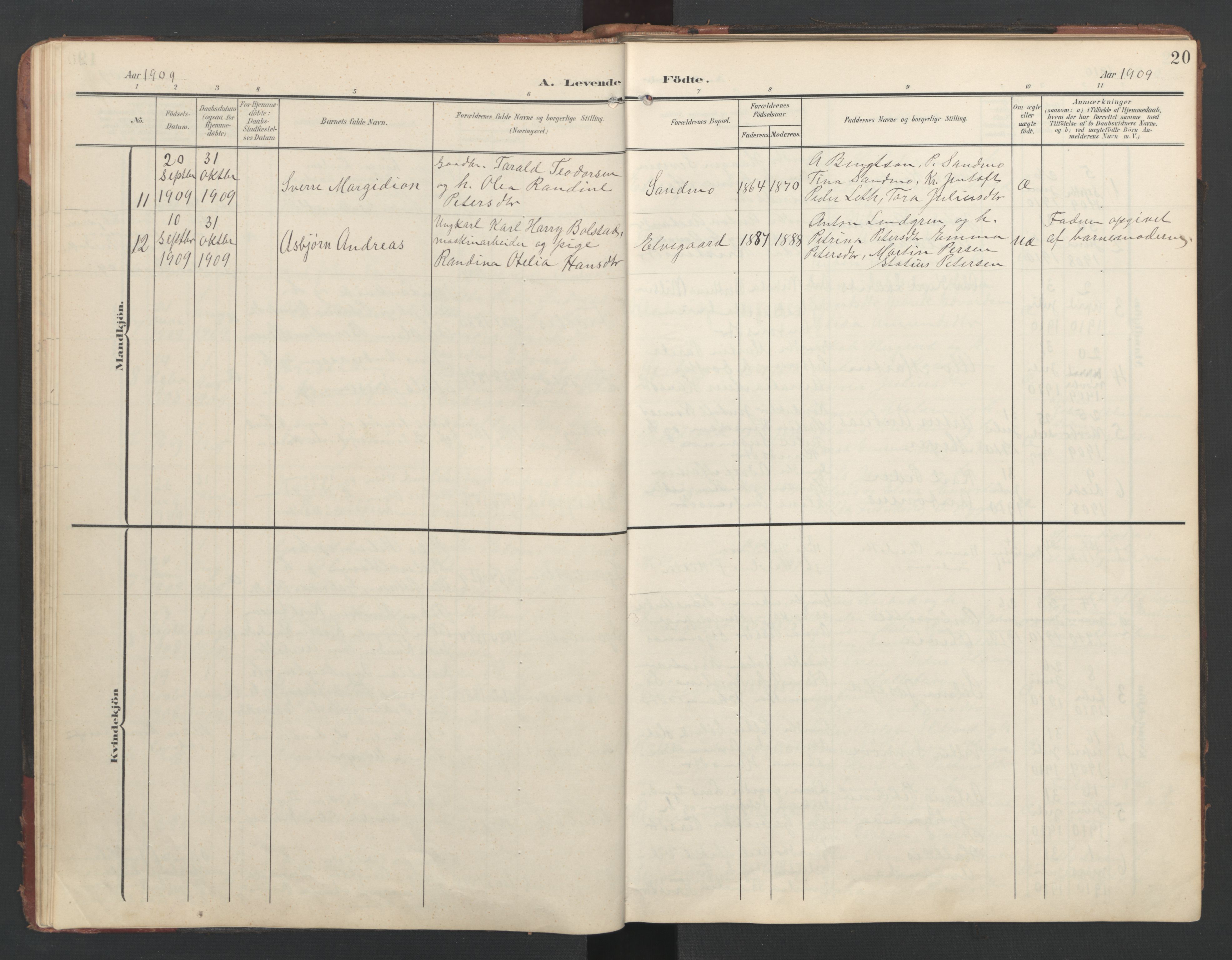 Ministerialprotokoller, klokkerbøker og fødselsregistre - Nordland, AV/SAT-A-1459/867/L0966: Parish register (copy) no. 867C01, 1904-1952, p. 20