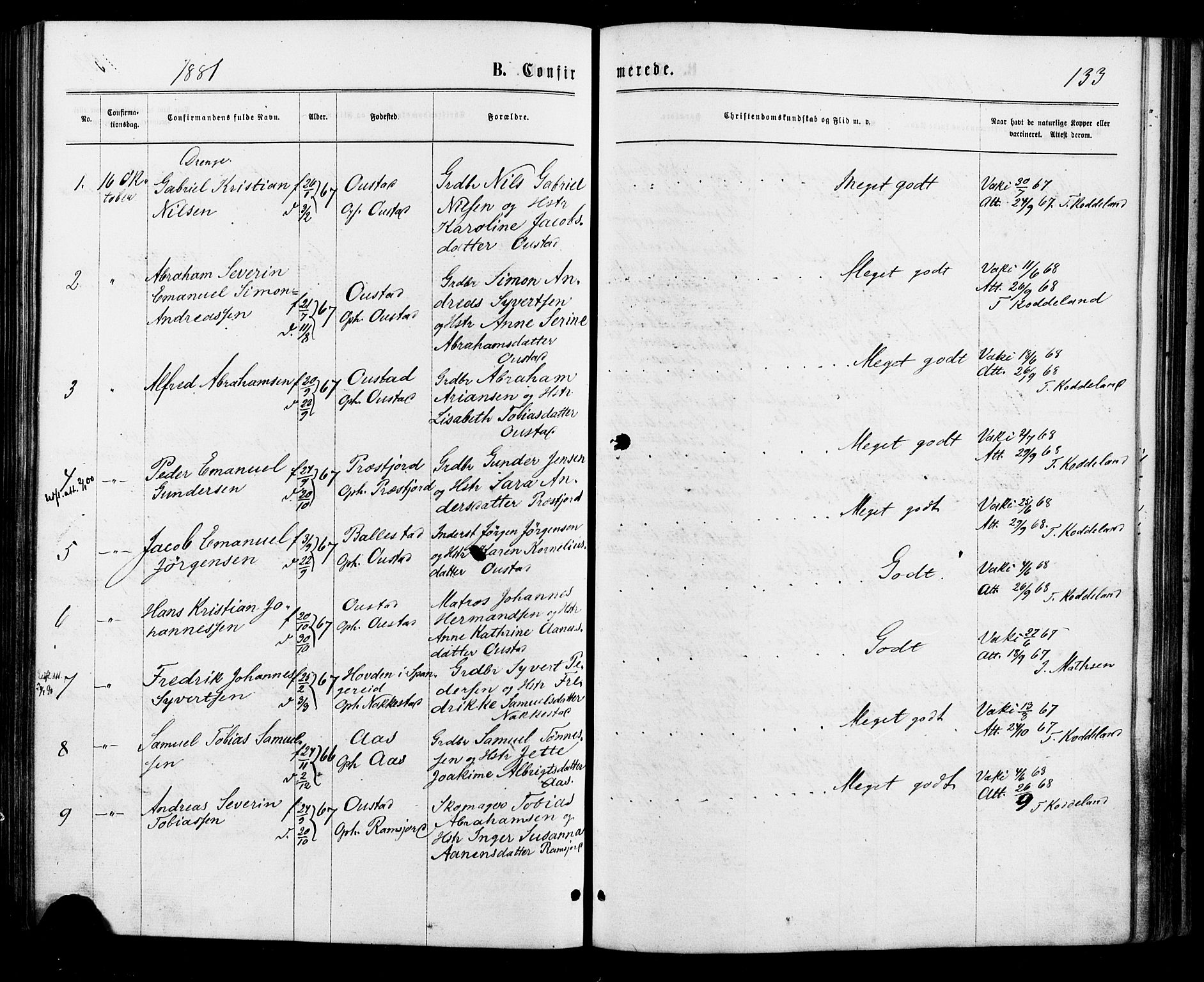 Lyngdal sokneprestkontor, AV/SAK-1111-0029/F/Fa/Faa/L0003: Parish register (official) no. A 3, 1871-1882, p. 133