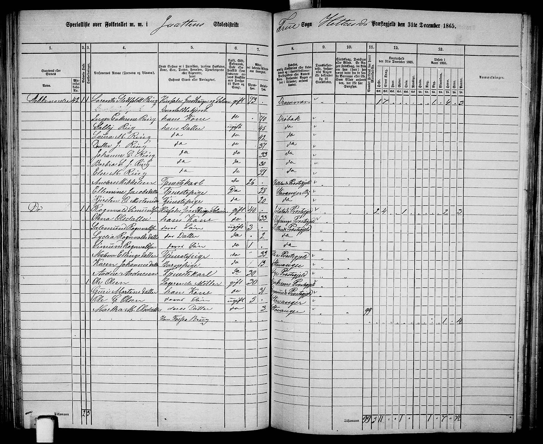 RA, 1865 census for Hetland, 1865, p. 112