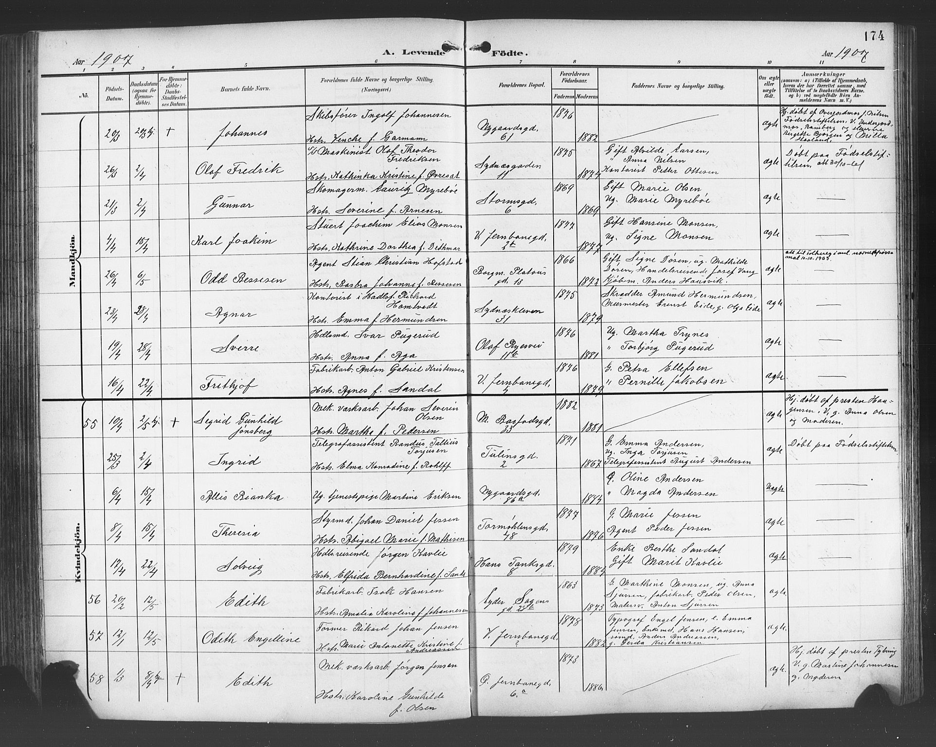 Johanneskirken sokneprestembete, SAB/A-76001/H/Hab: Parish register (copy) no. A 2, 1900-1912, p. 174