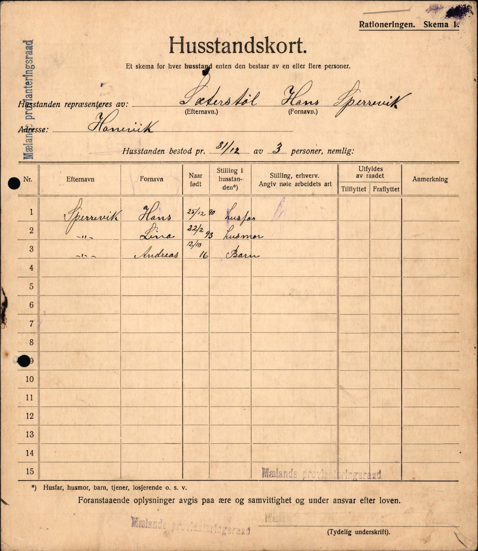 IKAH, Meland kommune, Provianteringsrådet, Husstander per 01.11.1917, 1917-1918, p. 2