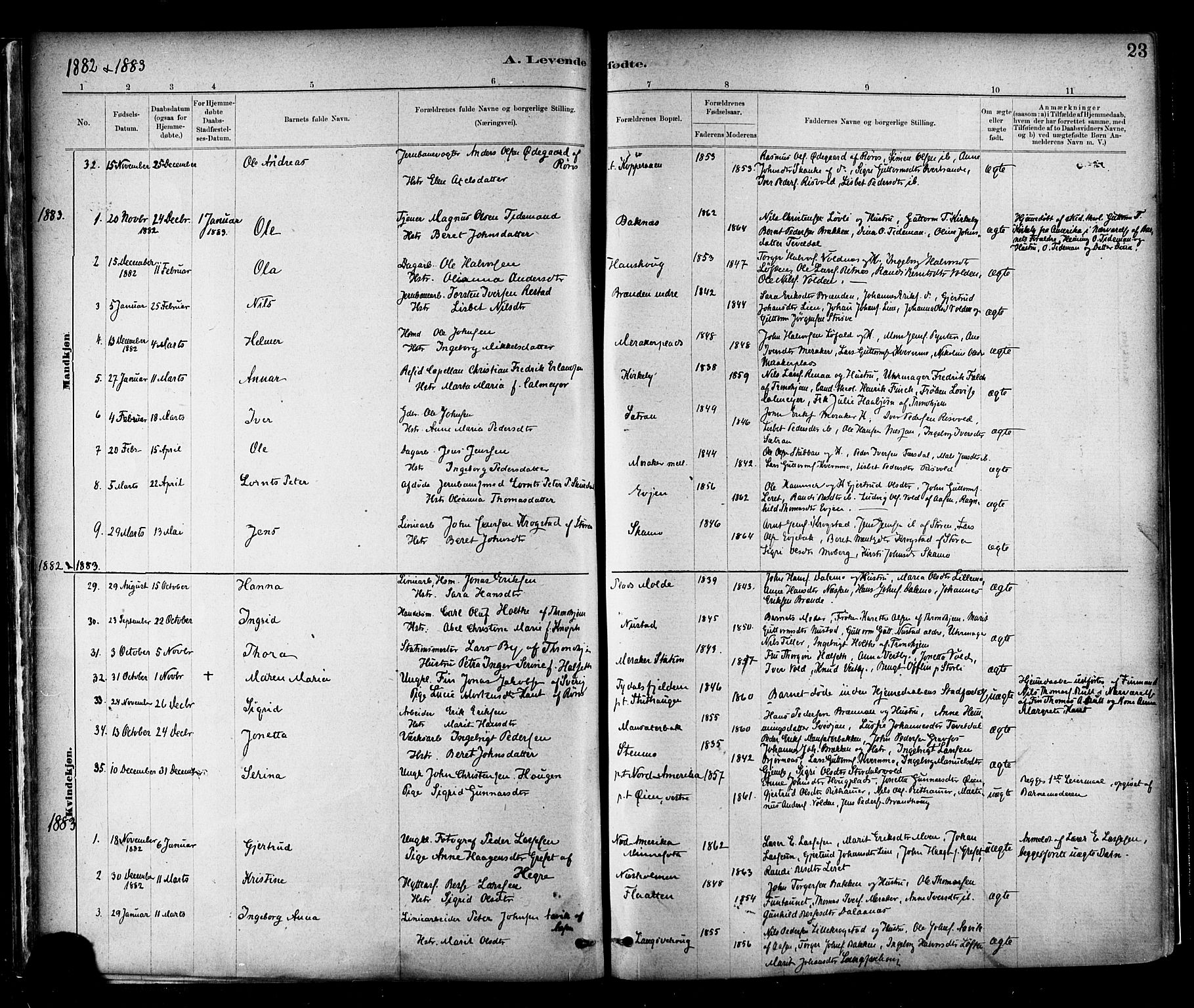 Ministerialprotokoller, klokkerbøker og fødselsregistre - Nord-Trøndelag, AV/SAT-A-1458/706/L0047: Parish register (official) no. 706A03, 1878-1892, p. 23