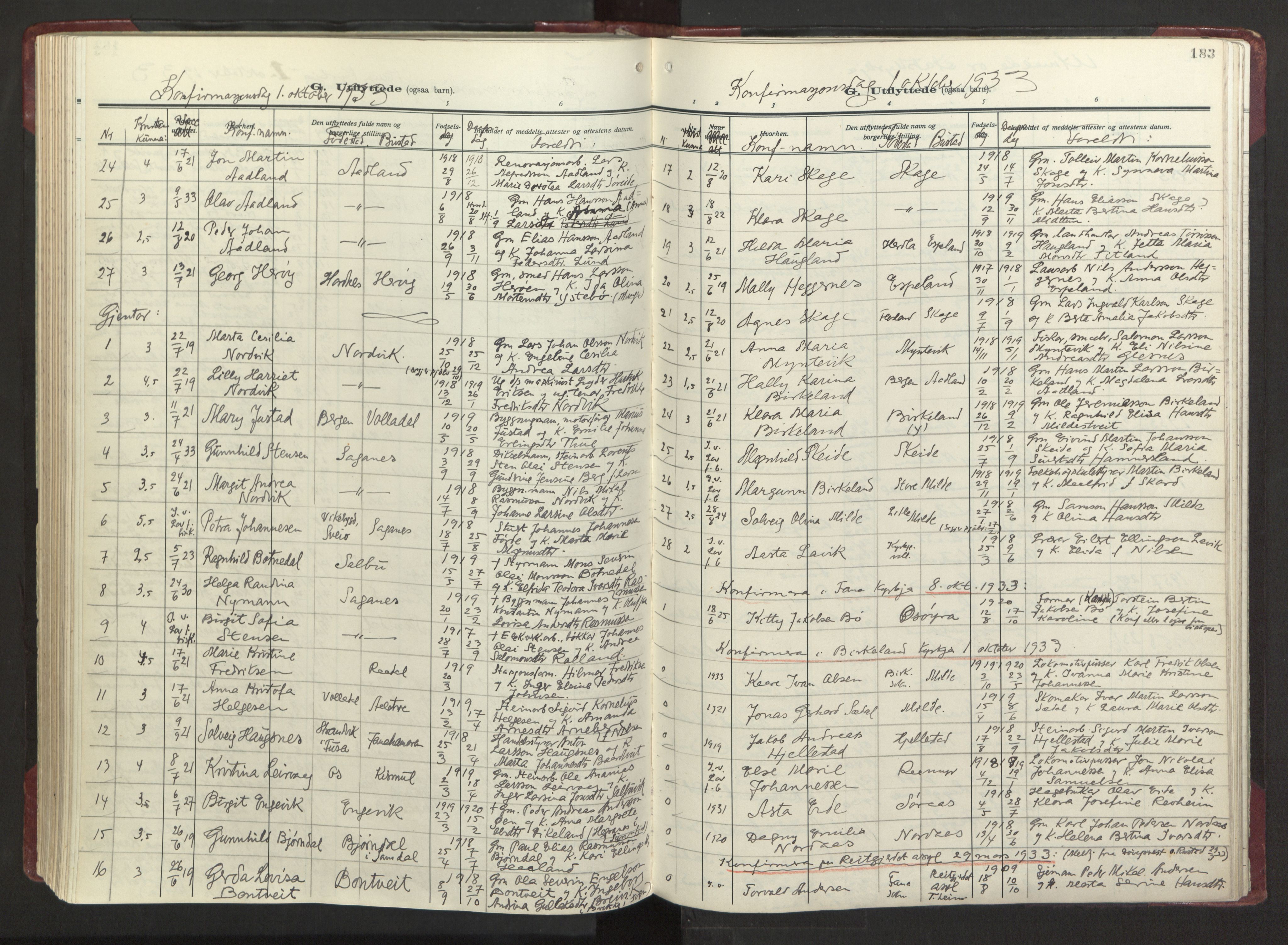 Fana Sokneprestembete, AV/SAB-A-75101/H/Haa/Haab/L0006: Parish register (official) no. B 6, 1923-1967, p. 183