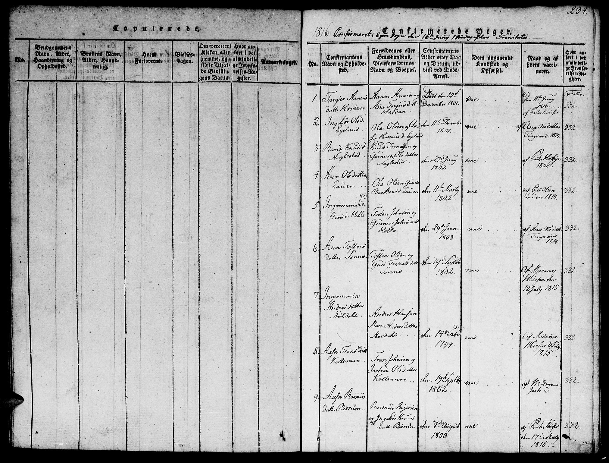Hægebostad sokneprestkontor, SAK/1111-0024/F/Fb/Fba/L0001: Parish register (copy) no. B 1, 1815-1844, p. 234