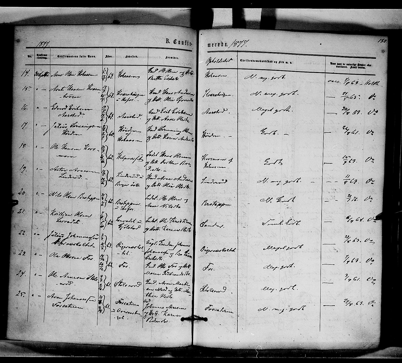 Brandval prestekontor, AV/SAH-PREST-034/H/Ha/Haa/L0001: Parish register (official) no. 1, 1864-1879, p. 180