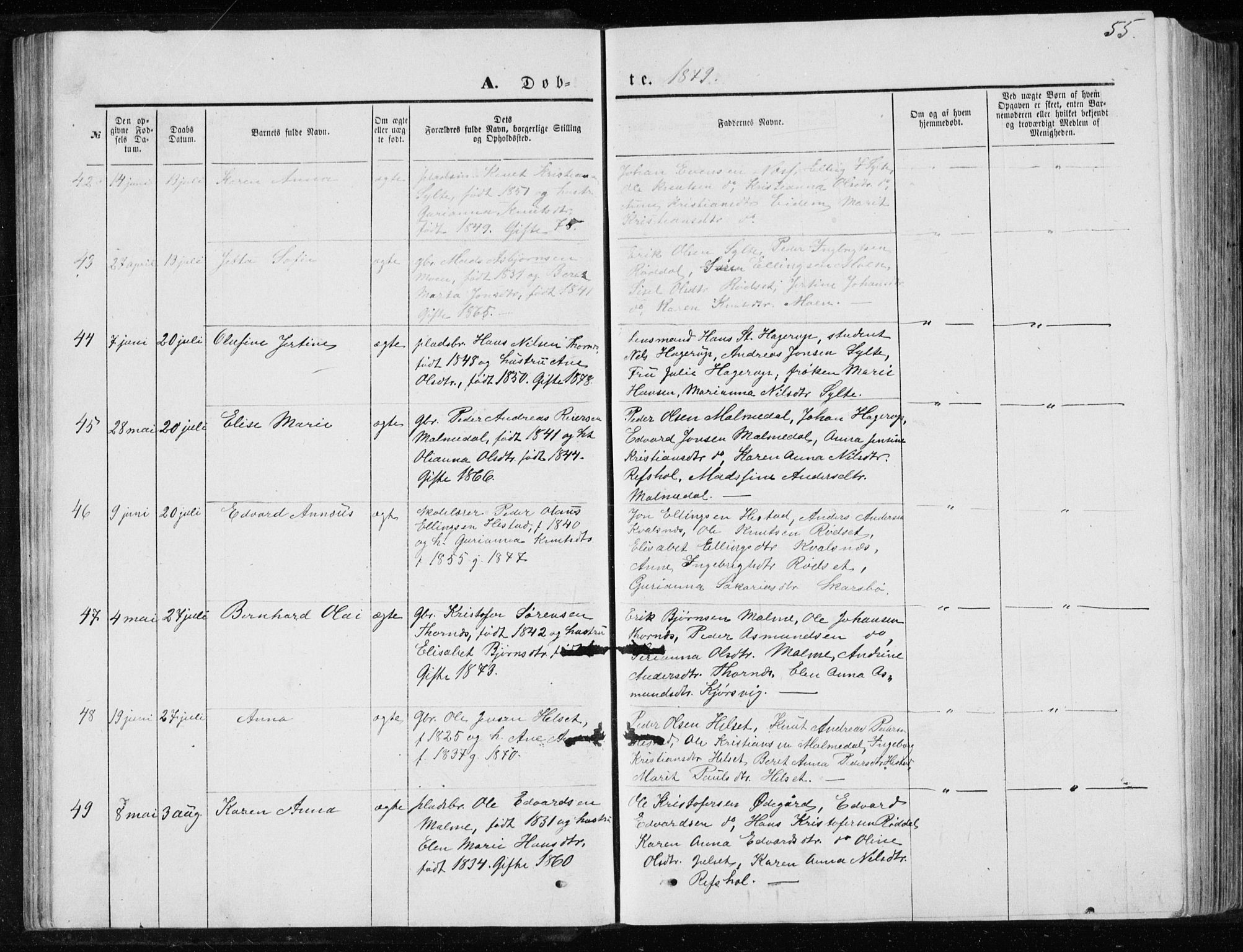 Ministerialprotokoller, klokkerbøker og fødselsregistre - Møre og Romsdal, AV/SAT-A-1454/565/L0754: Parish register (copy) no. 565C03, 1870-1896, p. 55