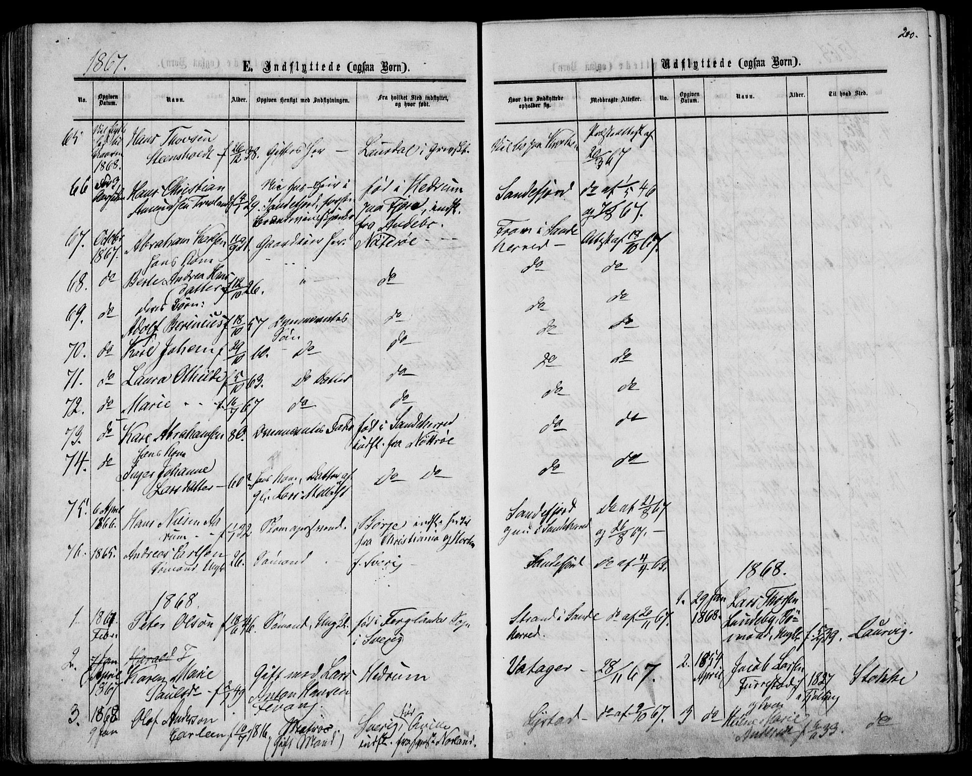 Sandar kirkebøker, SAKO/A-243/F/Fa/L0009: Parish register (official) no. 9, 1862-1871, p. 200