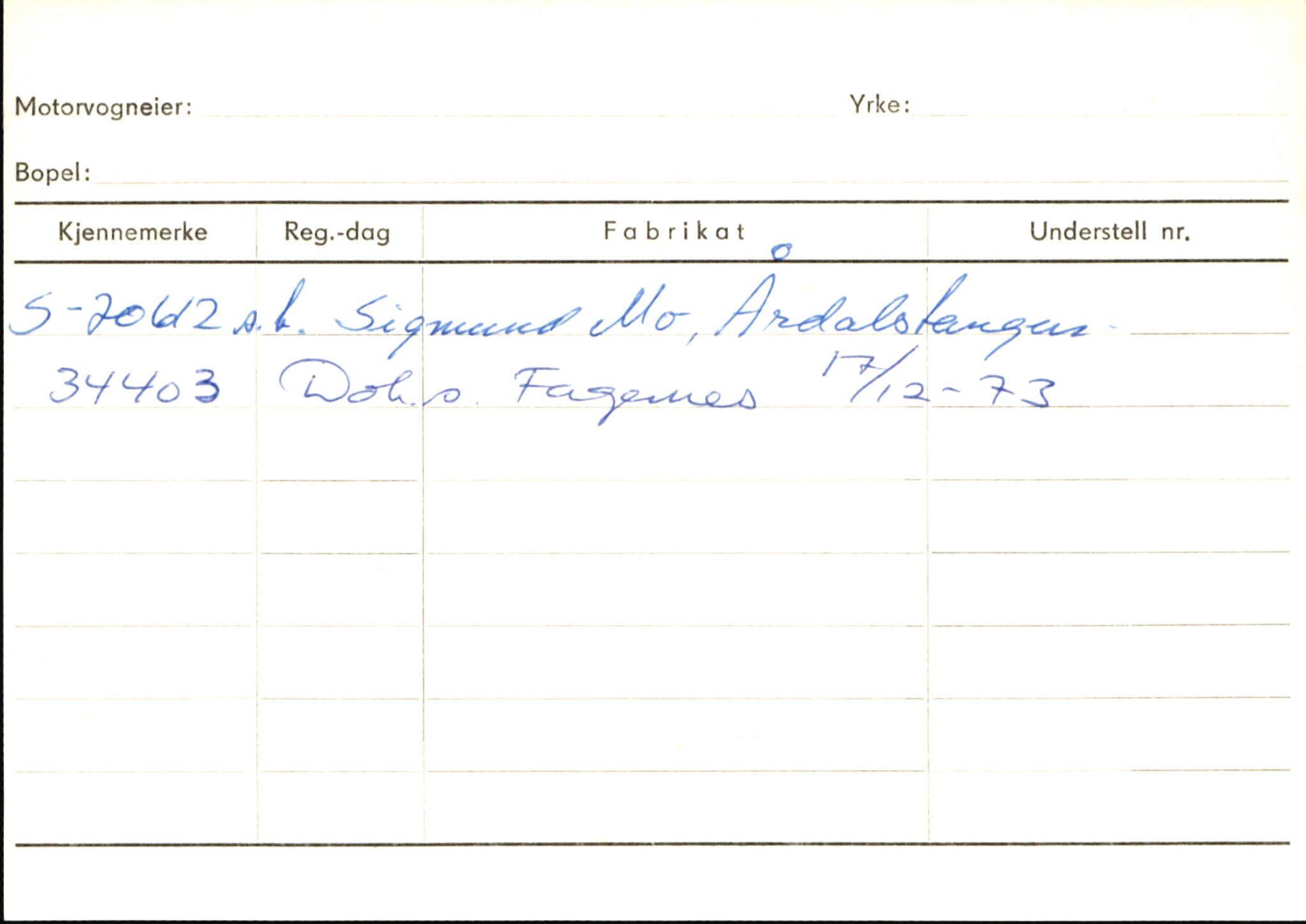Statens vegvesen, Sogn og Fjordane vegkontor, SAB/A-5301/4/F/L0146: Registerkort Årdal R-Å samt diverse kort, 1945-1975, p. 912