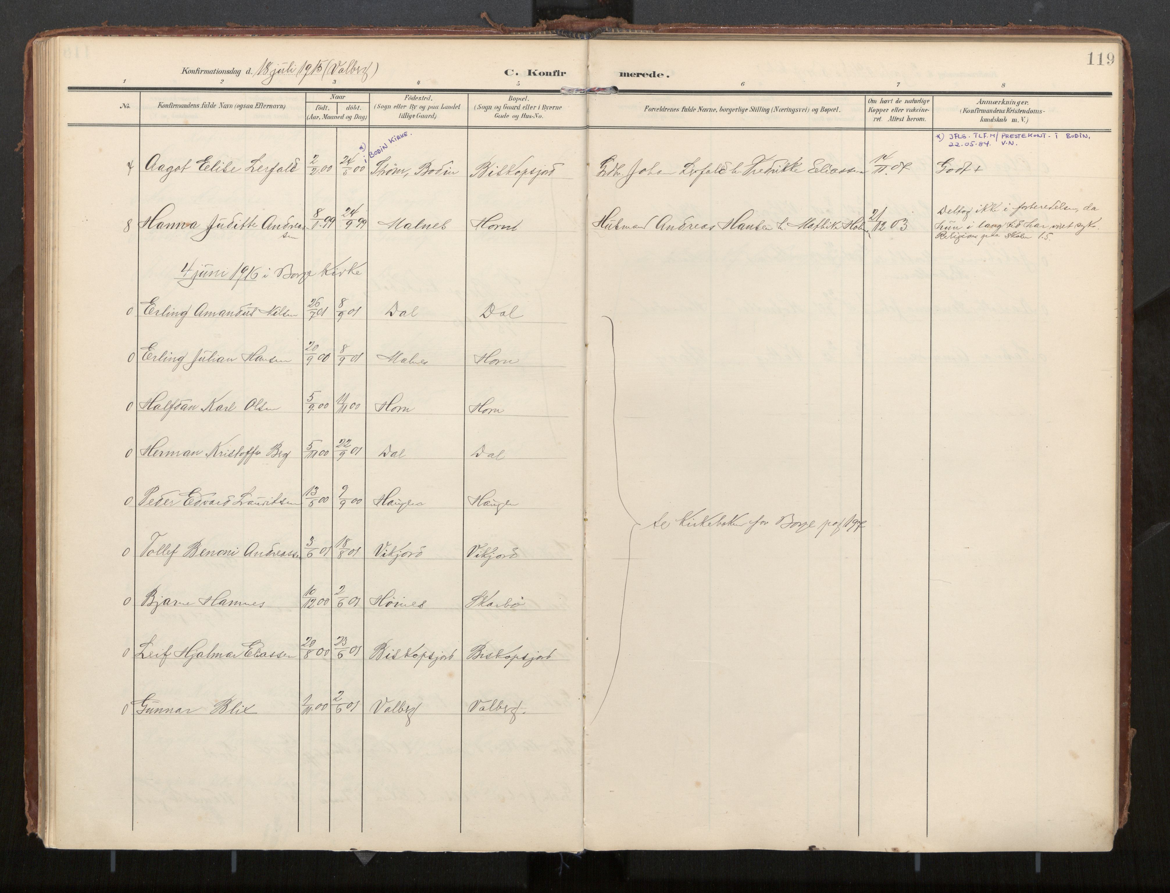 Ministerialprotokoller, klokkerbøker og fødselsregistre - Nordland, SAT/A-1459/884/L1194: Parish register (official) no. 884A02, 1906-1937, p. 119