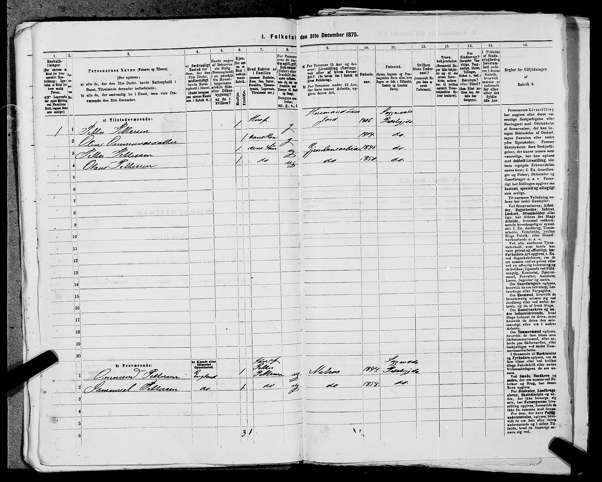 SAST, 1875 census for 1111L Sokndal/Sokndal, 1875, p. 803