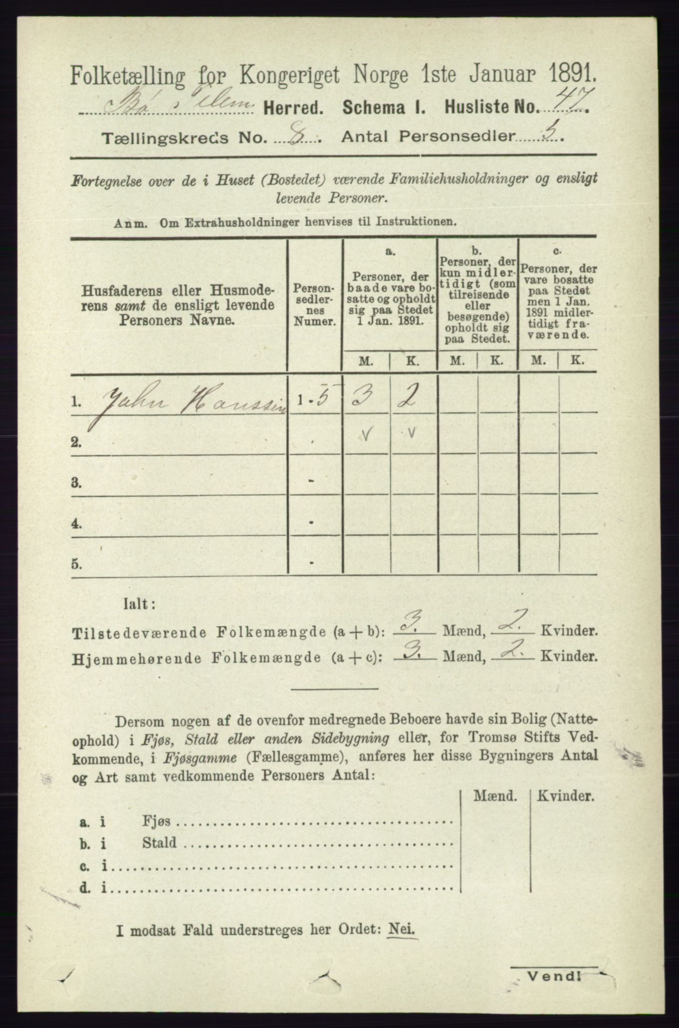 RA, 1891 census for 0821 Bø, 1891, p. 2552