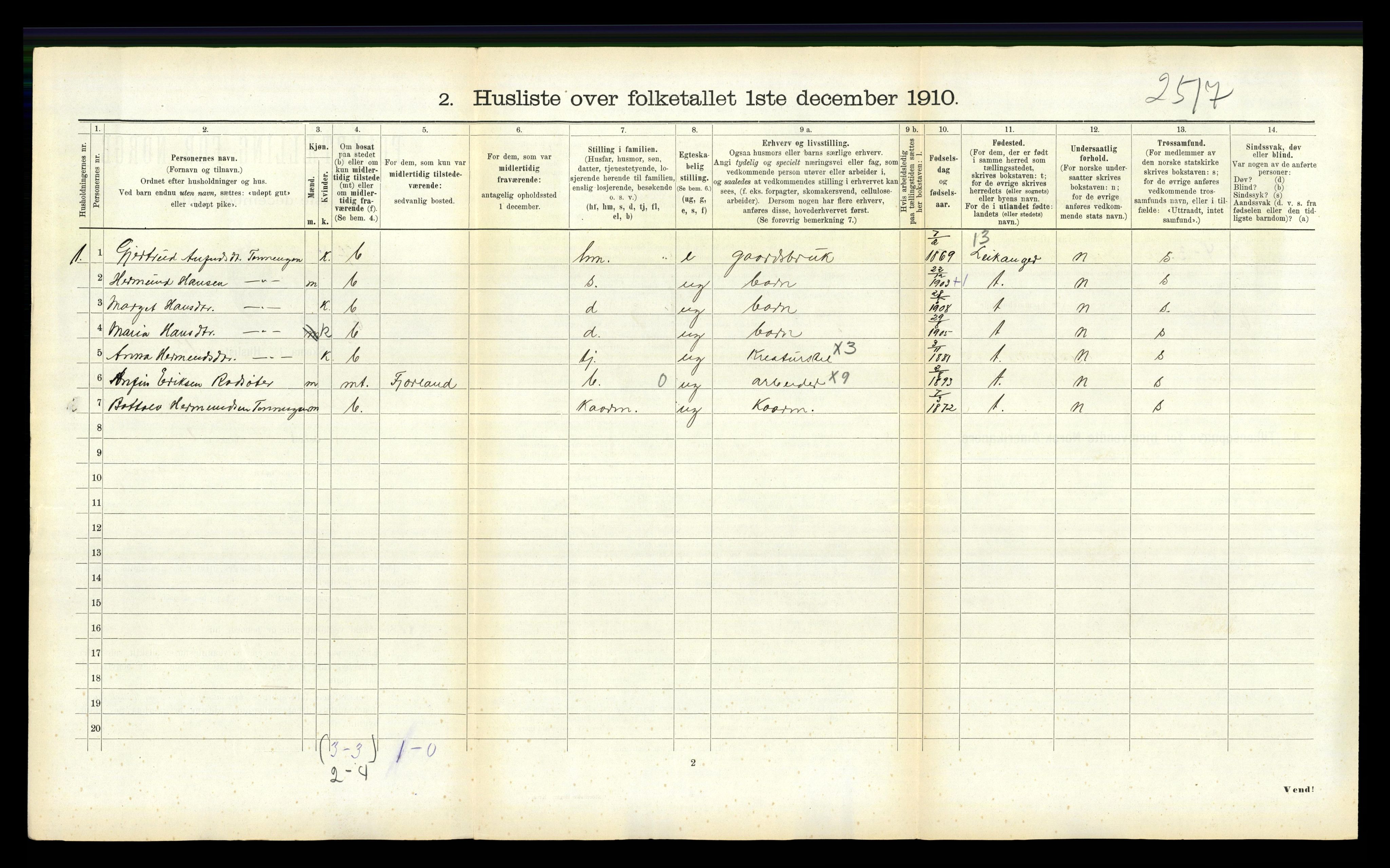 RA, 1910 census for Balestrand, 1910, p. 479