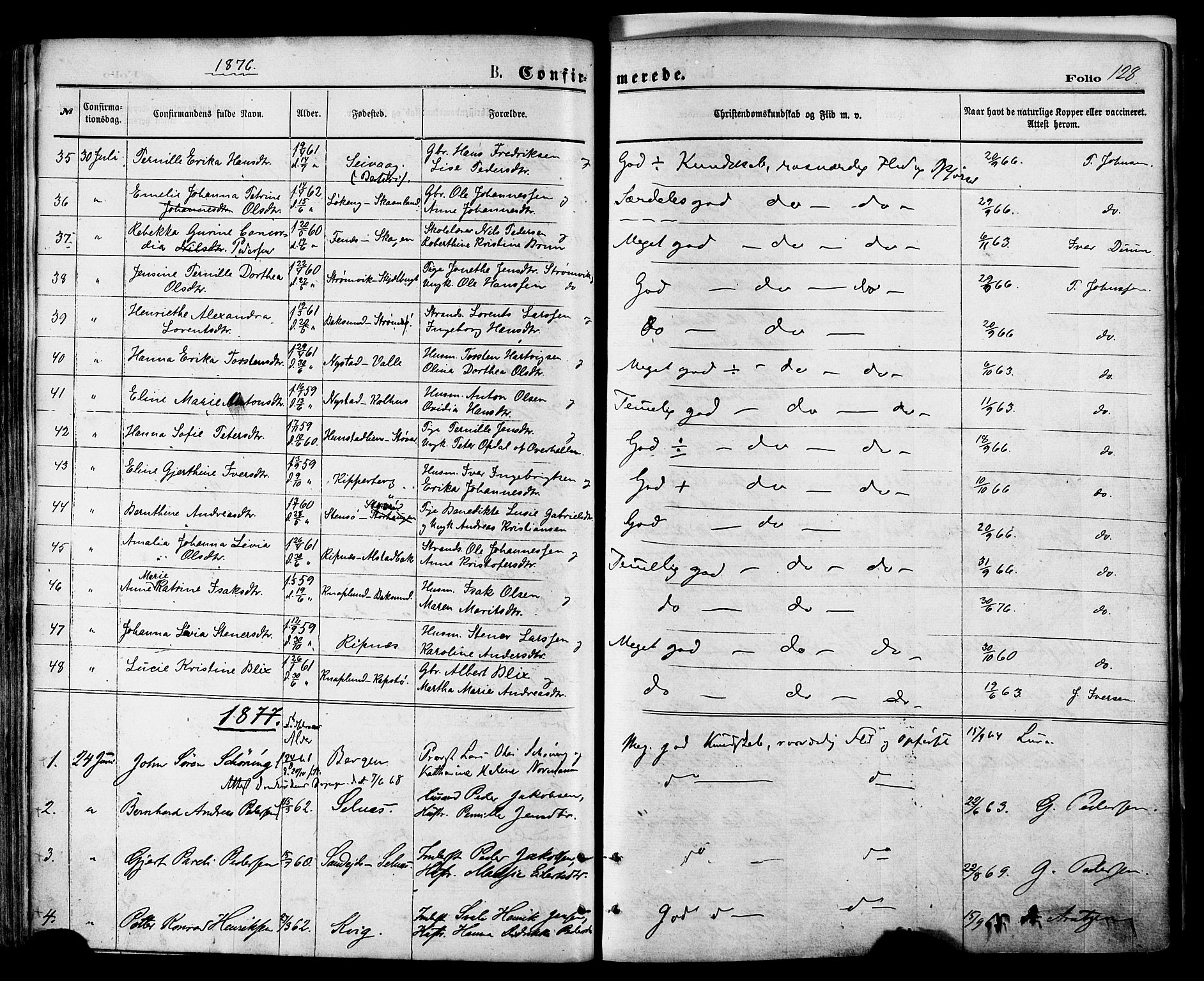 Ministerialprotokoller, klokkerbøker og fødselsregistre - Nordland, SAT/A-1459/801/L0009: Parish register (official) no. 801A09, 1876-1883, p. 128