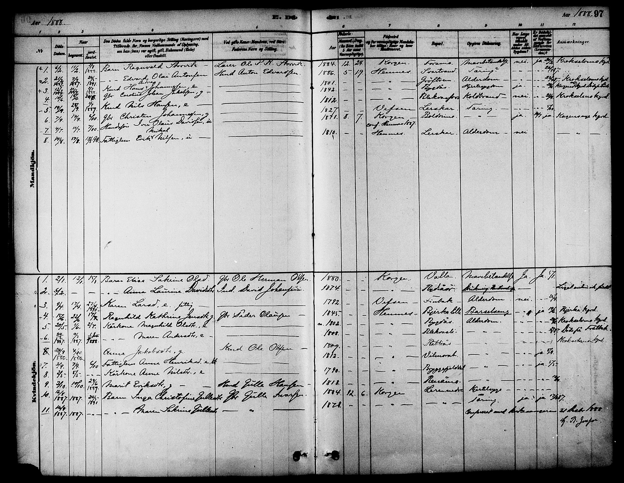 Ministerialprotokoller, klokkerbøker og fødselsregistre - Nordland, AV/SAT-A-1459/826/L0379: Parish register (official) no. 826A02, 1878-1895, p. 97