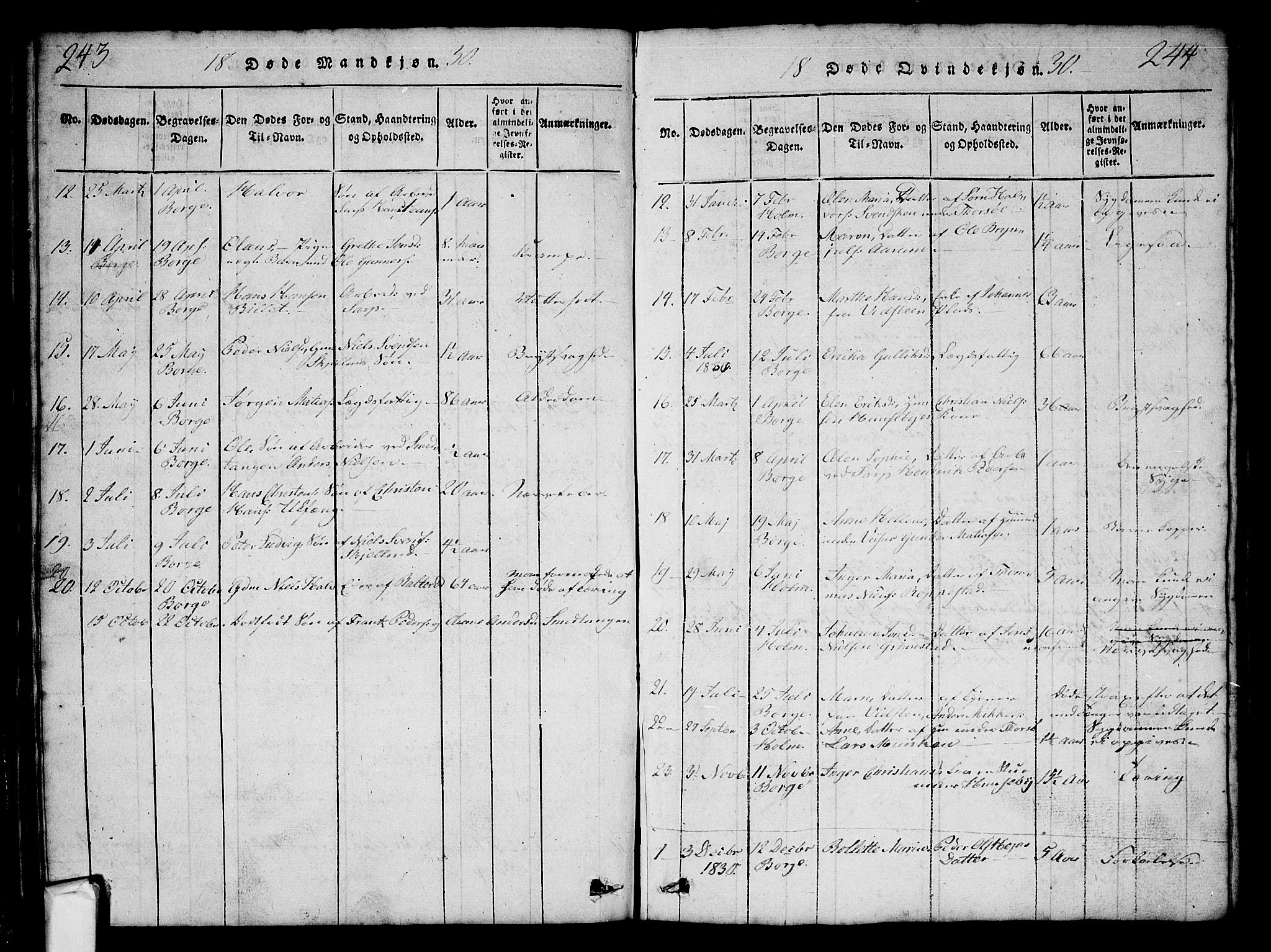 Borge prestekontor Kirkebøker, AV/SAO-A-10903/G/Ga/L0001: Parish register (copy) no.  I 1, 1815-1835, p. 243-244