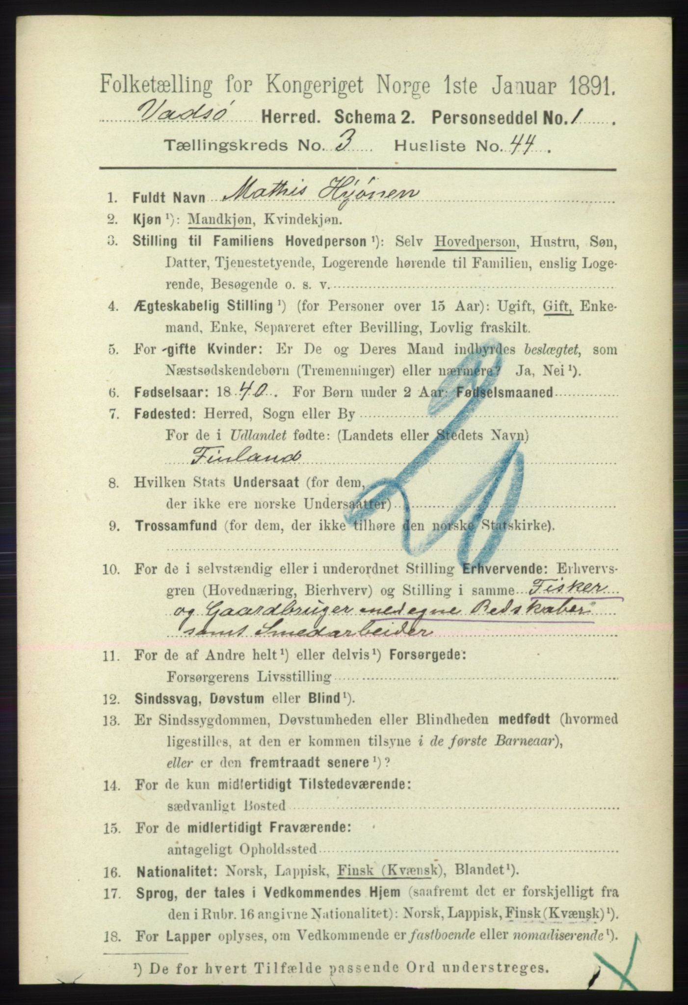 RA, 1891 census for 2029 Vadsø, 1891, p. 1091