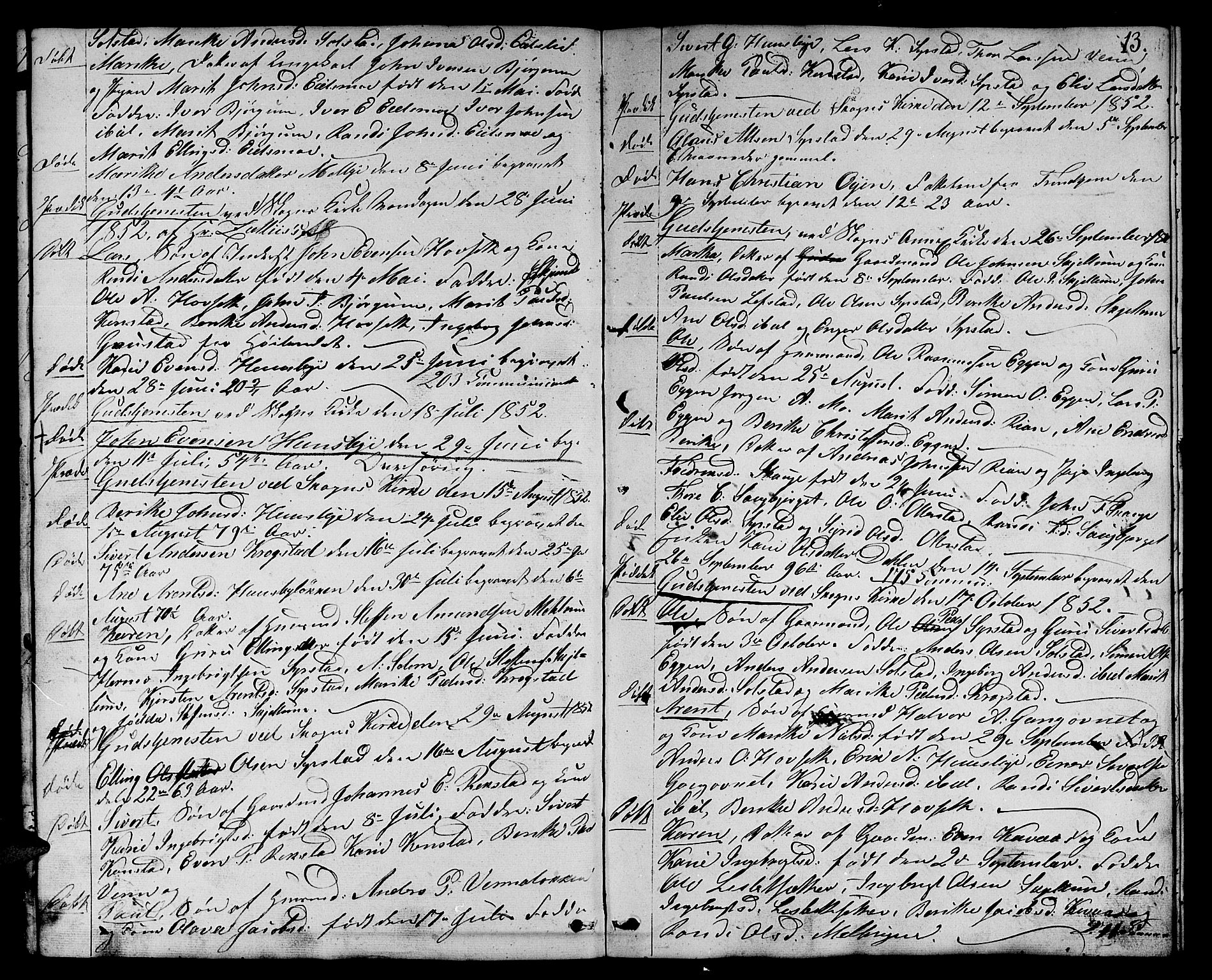 Ministerialprotokoller, klokkerbøker og fødselsregistre - Sør-Trøndelag, SAT/A-1456/667/L0797: Parish register (copy) no. 667C02, 1849-1867, p. 13