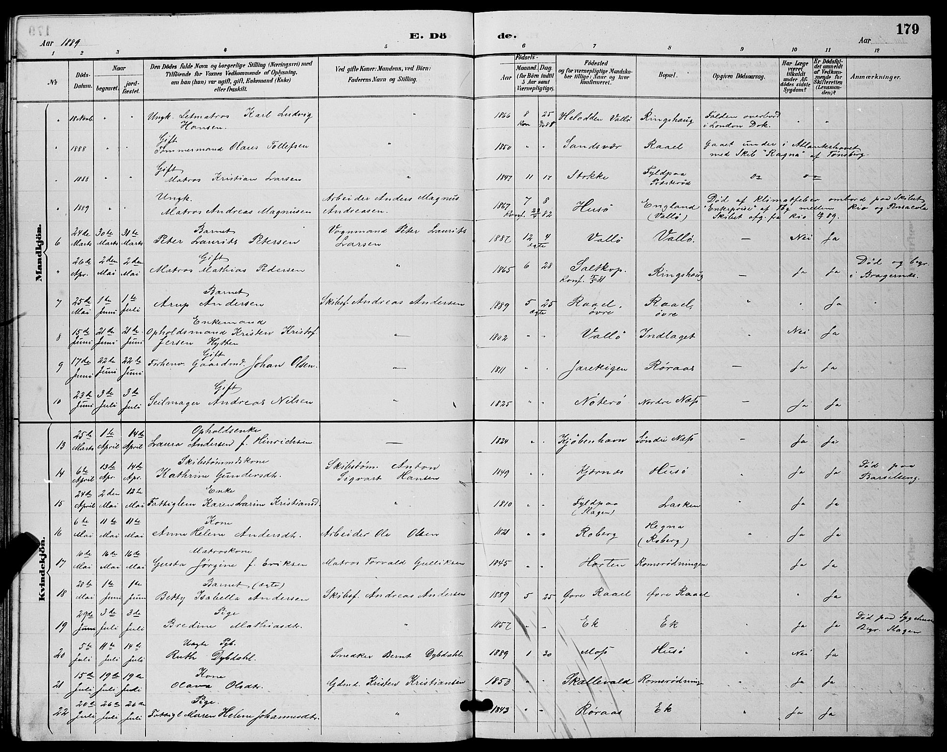 Sem kirkebøker, AV/SAKO-A-5/G/Gb/L0002: Parish register (copy) no. II 2, 1886-1899, p. 179